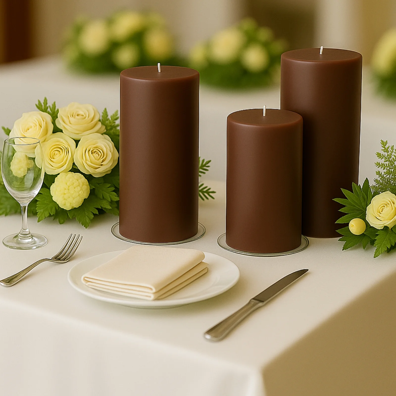 6-Pack Unscented Dripless Pillar Candles – 3"x9" Cinnamon Brown Paraffin Wax with Smokeless Cotton Wicks, Clean & Long-Lasting 90-Hour Burn - Image 2