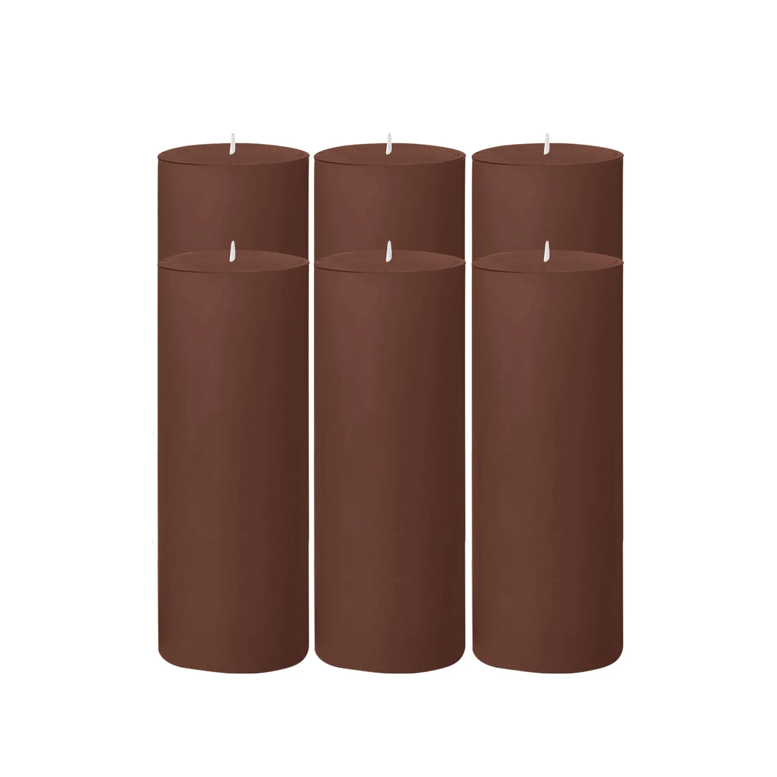 6-Pack Unscented Dripless Pillar Candles – 3"x9" Cinnamon Brown Paraffin Wax with Smokeless Cotton Wicks, Clean & Long-Lasting 90-Hour Burn - Image 6