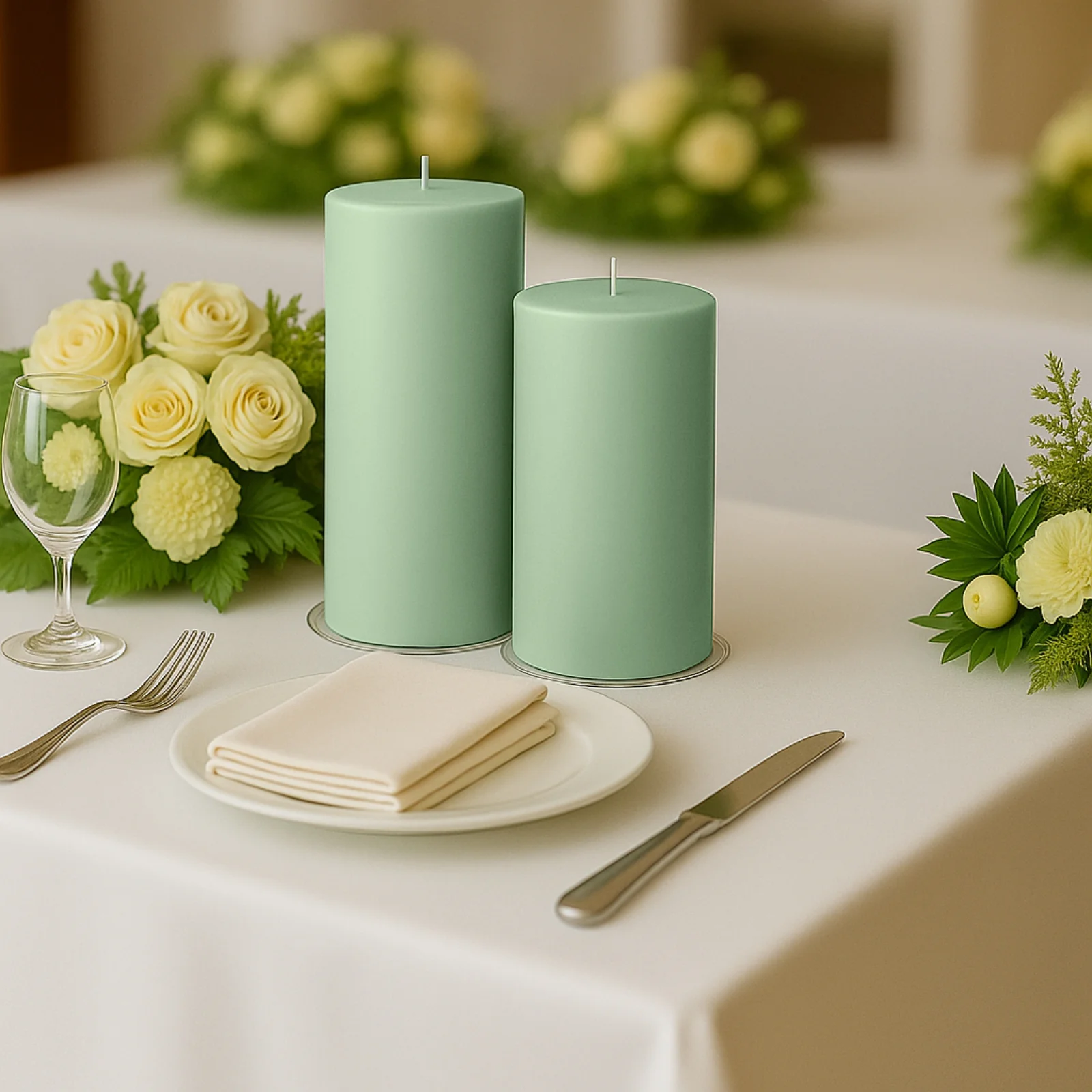 6-Pack Unscented Dripless Pillar Candles – 3"x9" Sage Green Paraffin Wax with Smokeless Cotton Wicks, Clean & Long-Lasting 90-Hour Burn - Image 2
