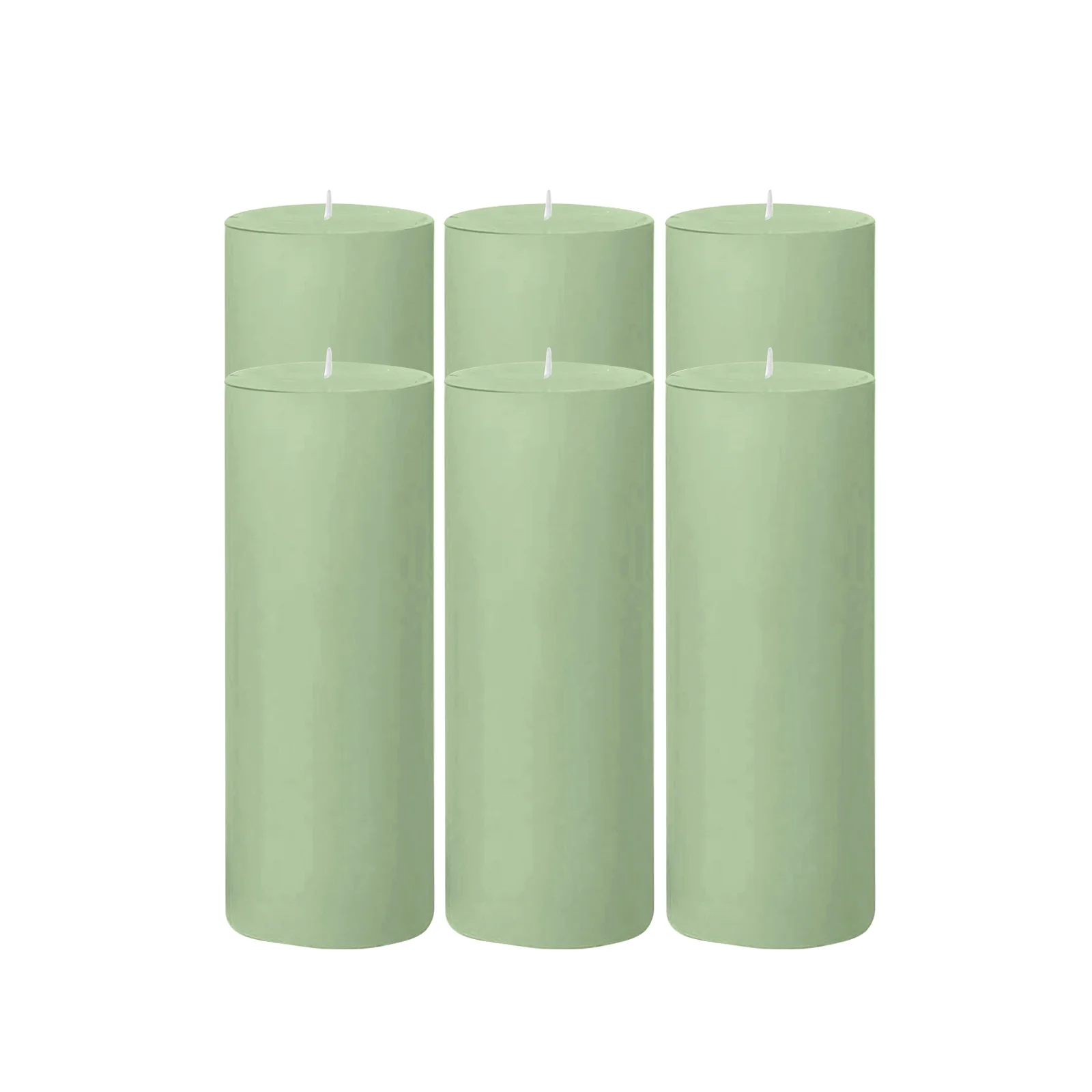 6-Pack Unscented Dripless Pillar Candles – 3"x9" Sage Green Paraffin Wax with Smokeless Cotton Wicks, Clean & Long-Lasting 90-Hour Burn - Image 6