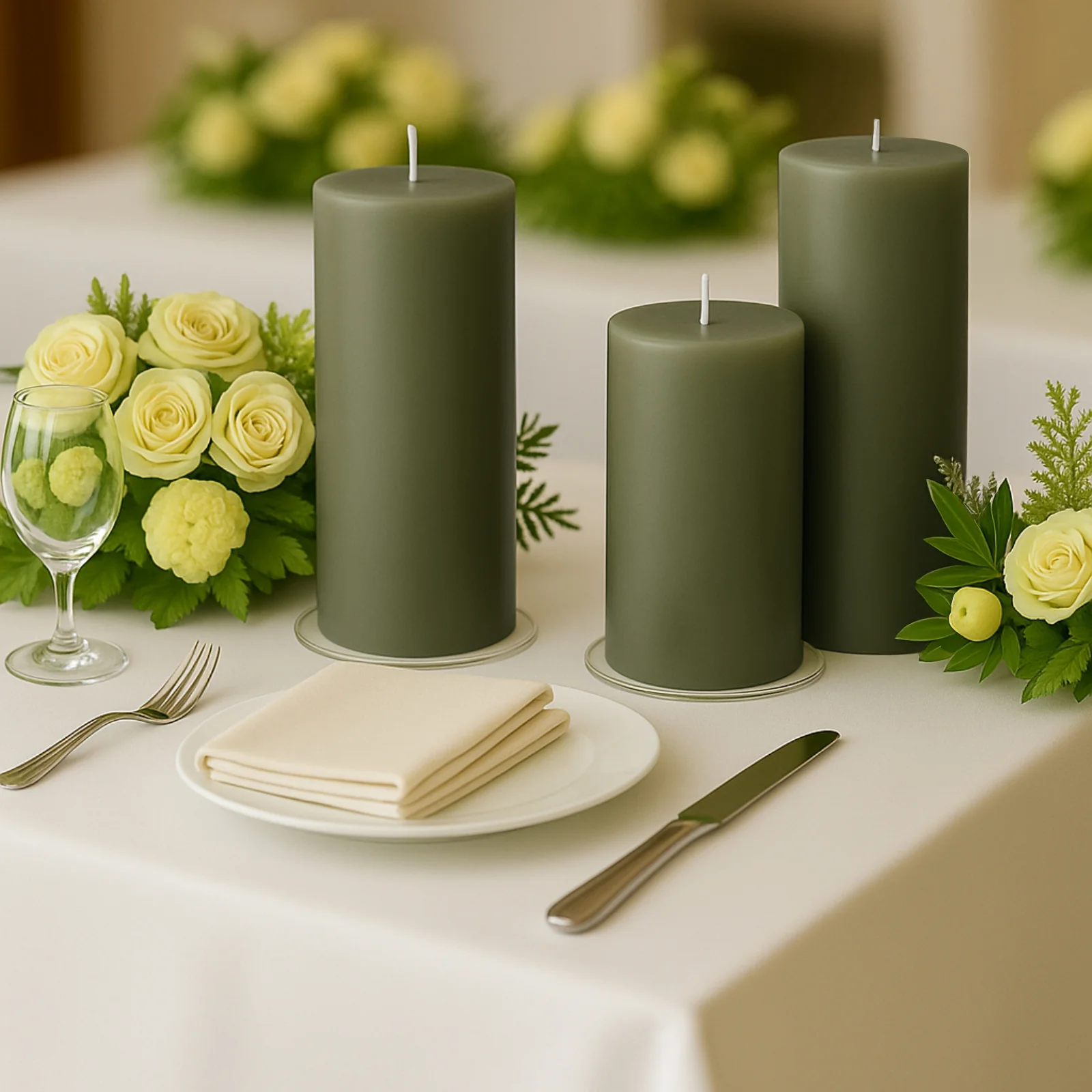6-Pack Unscented Dripless Pillar Candles – 3"x9" Dusty Sage Green Paraffin Wax with Smokeless Cotton Wicks, Clean & Long-Lasting 90-Hour Burn - Image 2