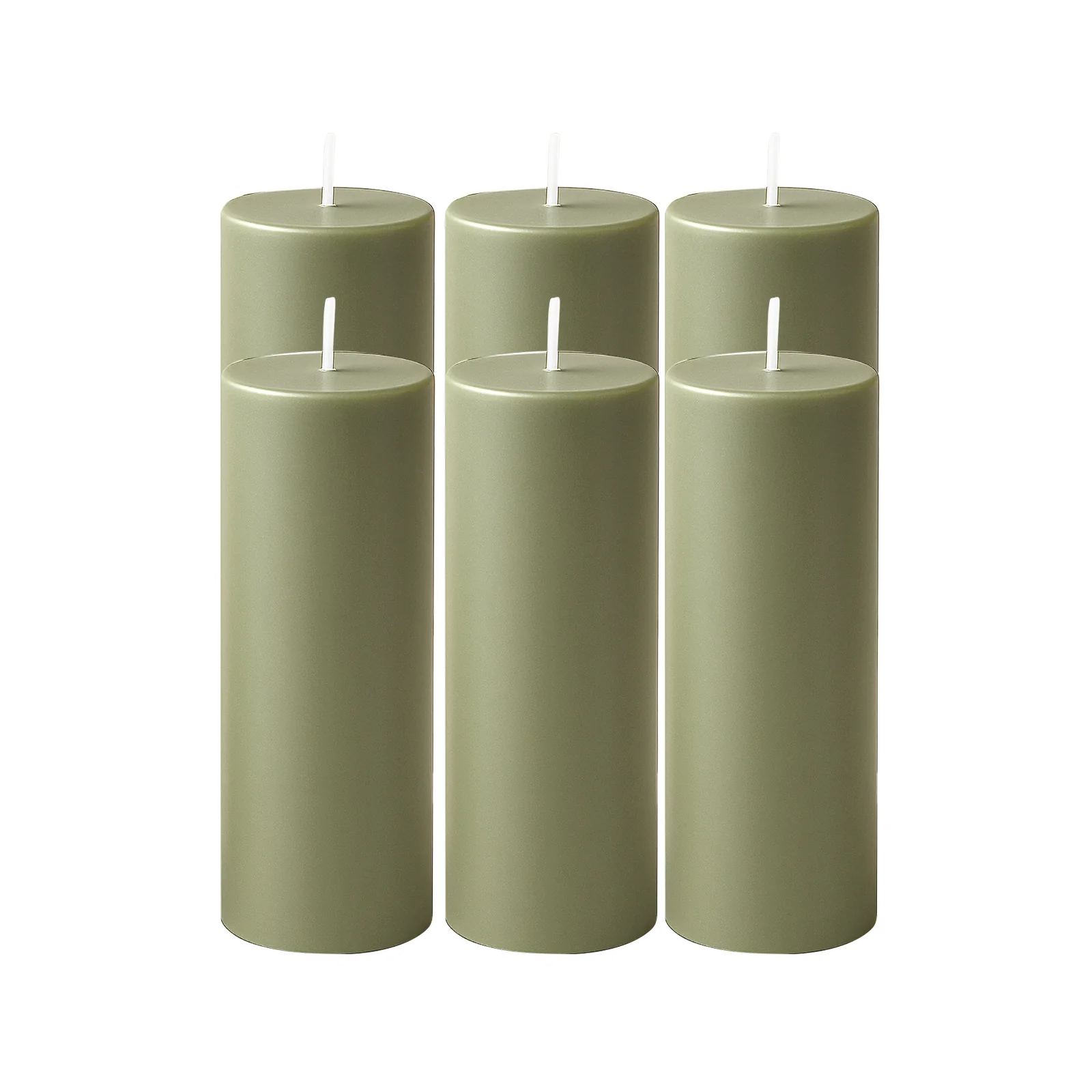 6-Pack Unscented Dripless Pillar Candles – 3"x9" Dusty Sage Green Paraffin Wax with Smokeless Cotton Wicks, Clean & Long-Lasting 90-Hour Burn - Image 6