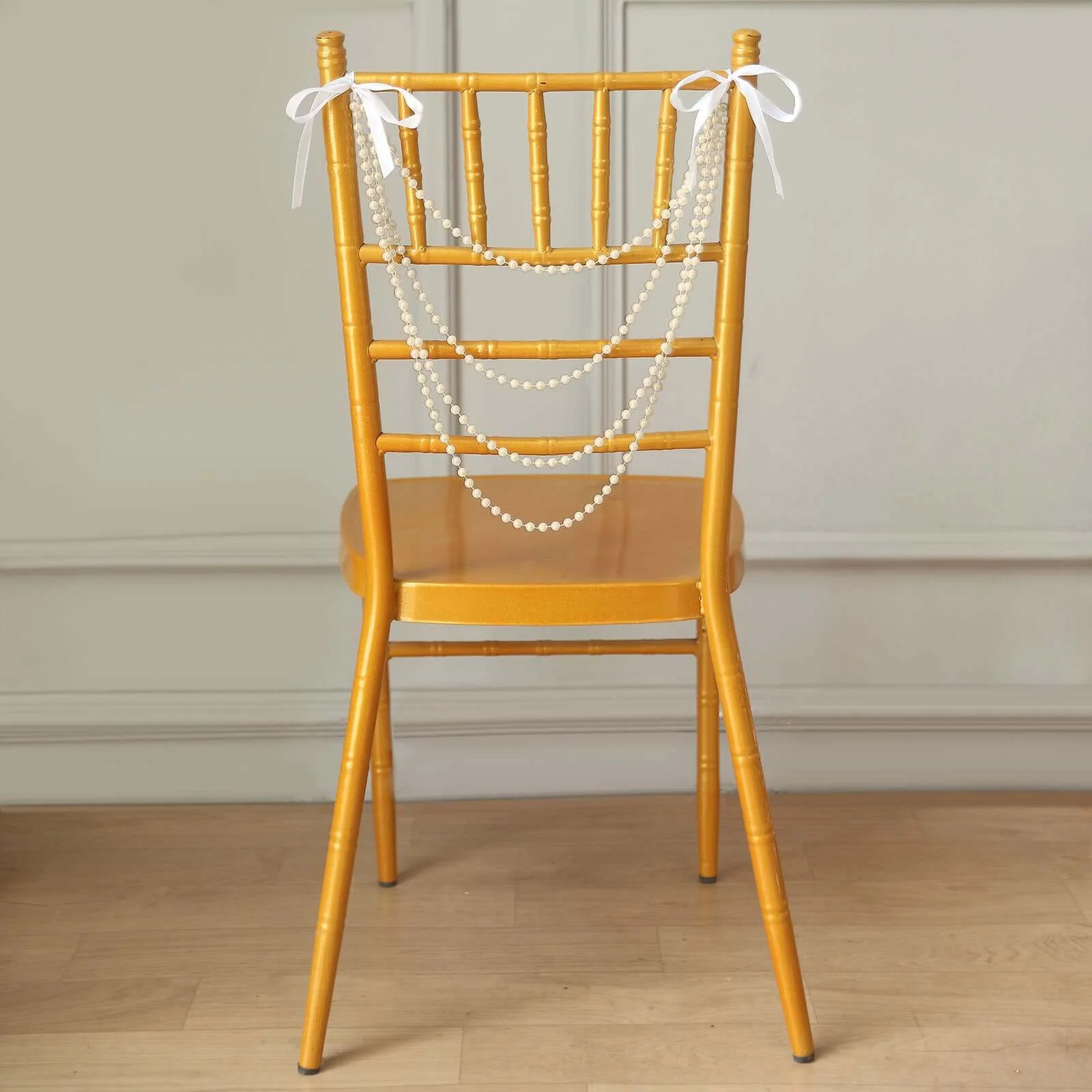 Faux Pearl Beaded 16" Chair Back Garland Sash Ivory Gatsby-Inspired Style - Pre-Tied Chic Wedding Decor for Chiavari Chairs - Image 4