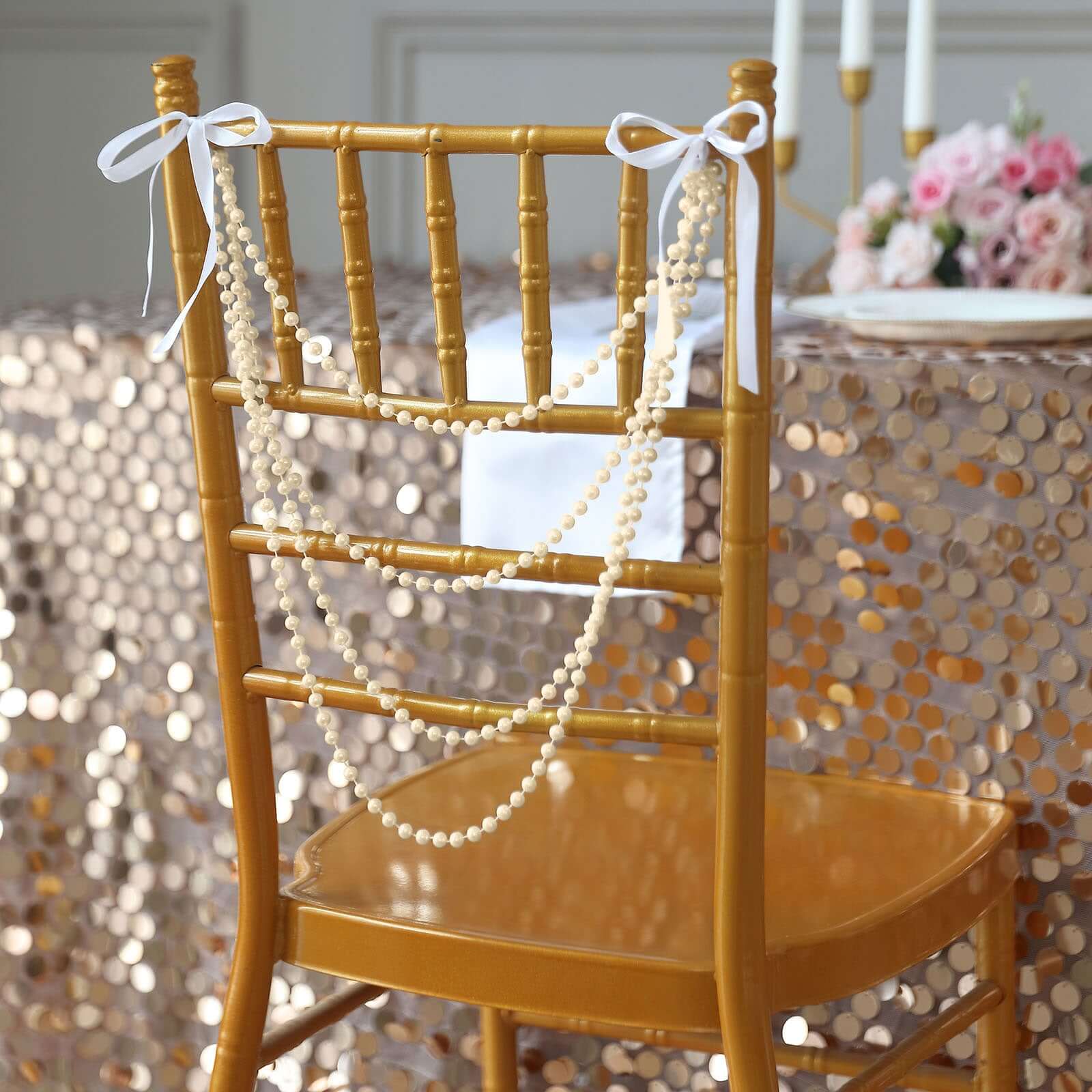 Faux Pearl Beaded 16" Chair Back Garland Sash Ivory Gatsby-Inspired Style - Pre-Tied Chic Wedding Decor for Chiavari Chairs - Image 5