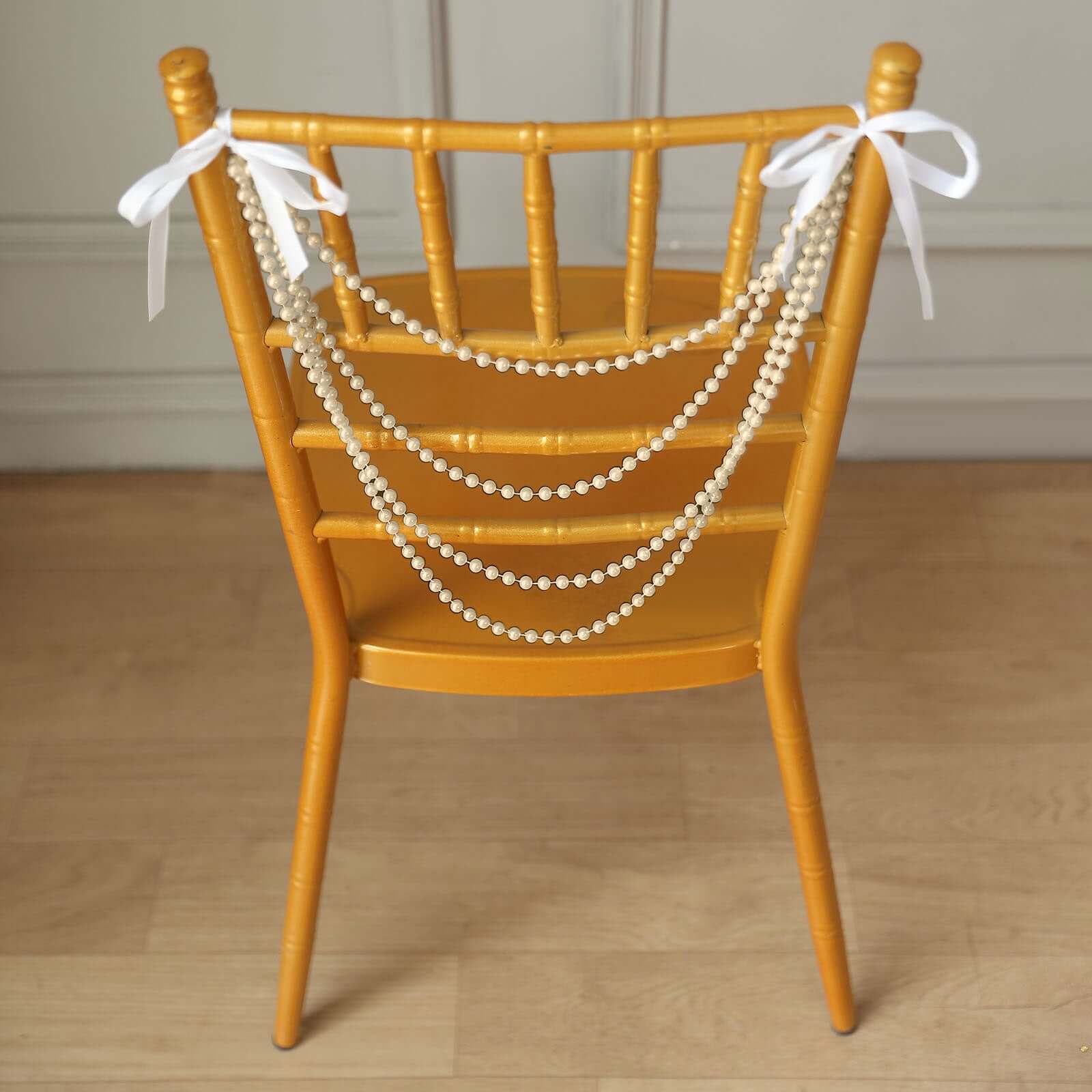 Faux Pearl Beaded 16" Chair Back Garland Sash Ivory Gatsby-Inspired Style - Pre-Tied Chic Wedding Decor for Chiavari Chairs - Image 7