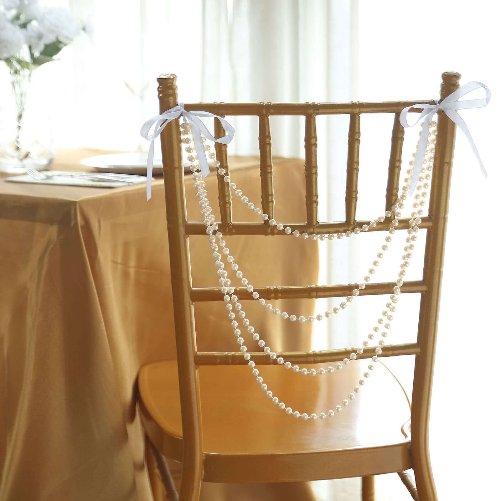 Faux Pearl Beaded 16" Chair Back Garland Sash Ivory Gatsby-Inspired Style - Pre-Tied Chic Wedding Decor for Chiavari Chairs - Image 9