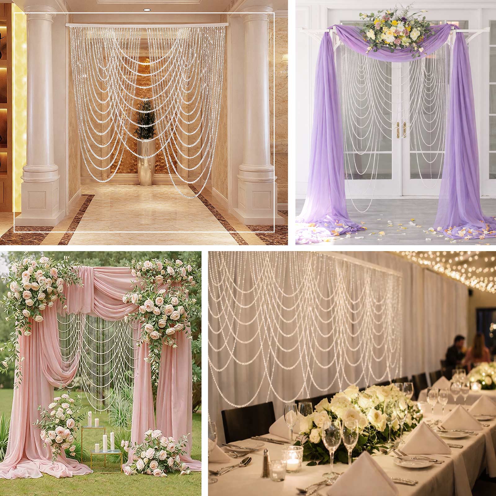 Faux Pearl Beaded Curtain – White Triple Swag Valance Backdrop for Doorway, Arch or Wall Décor, 6.5ft x 6.5ft - Image 5