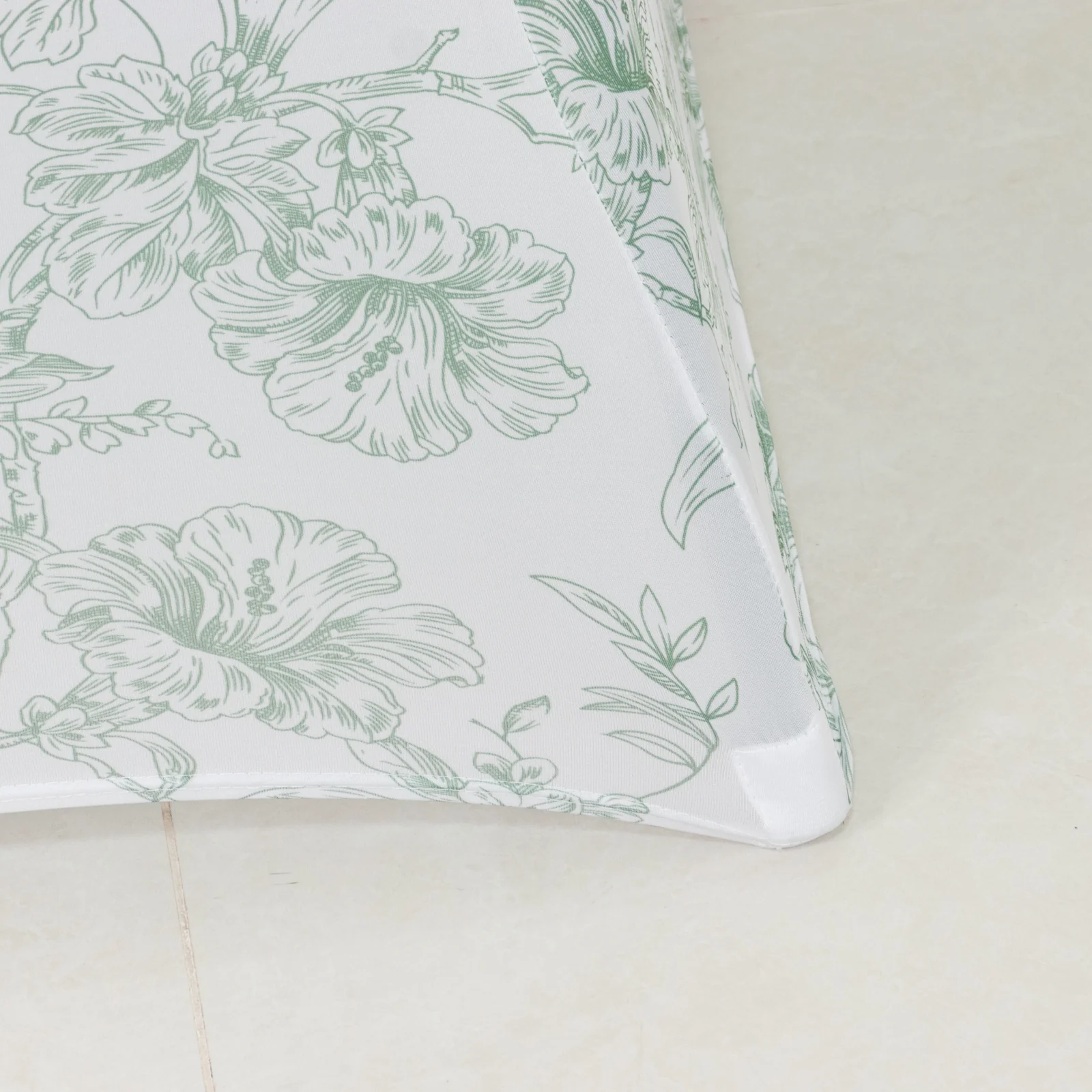 Spandex Round Cocktail Table Cover – Dusty Sage Green & White French Toile, 30" Highboy Stretch Fitted Tablecloth - Image 6