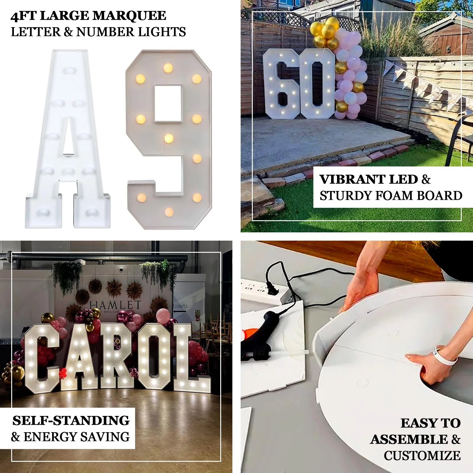 Giant LED Marquee Light Up Letter "T", White 4ft Pre-Cut Foam Board with 10 Warm White Battery Operated LEDs, Glue Gun and Sticks - Image 4
