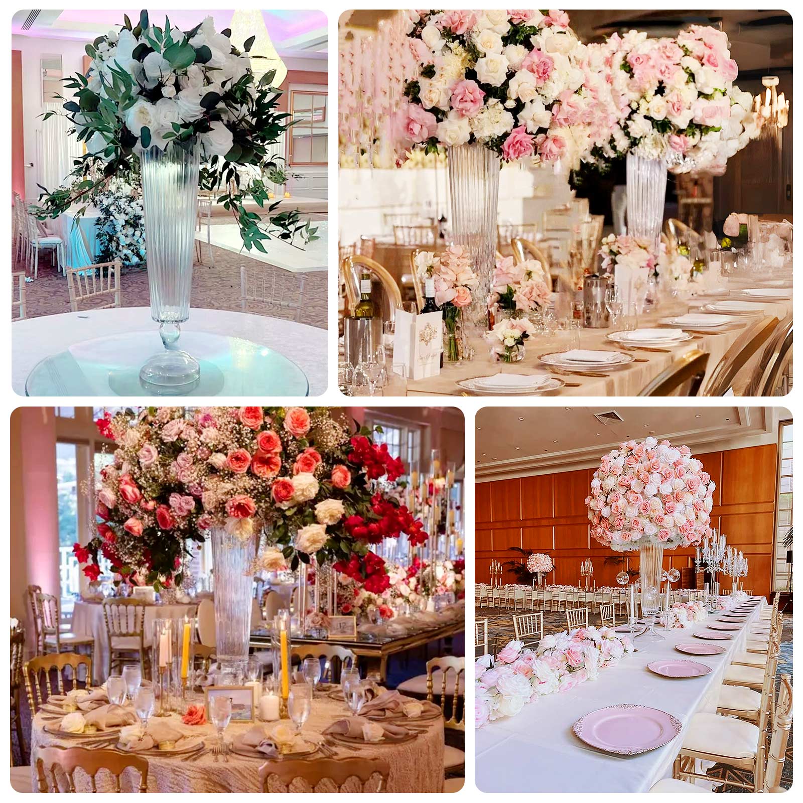 4-Pack Glass Trumpet Vases Ribbed Design Clear - Durable Flower Centerpieces for Events 20" - Image 4