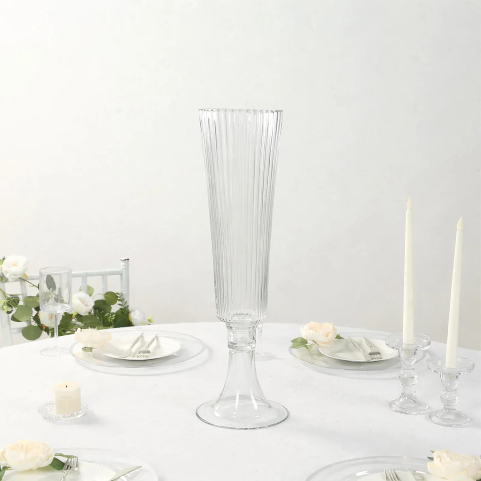 4-Pack Glass Trumpet Vases Ribbed Design Clear - Durable Flower Centerpieces for Events 20" - Image 6