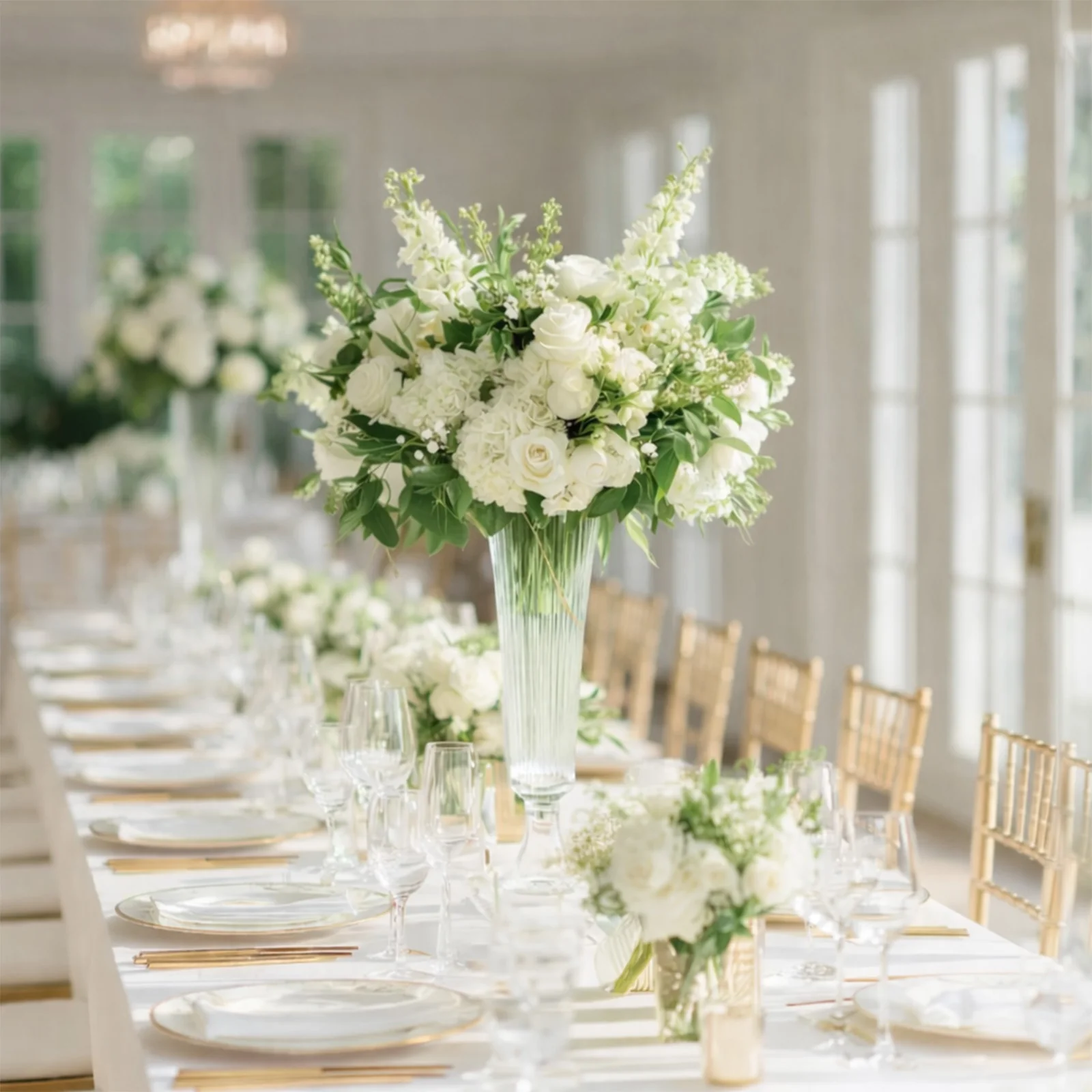 4-Pack Glass Trumpet Vases Ribbed Design Clear - Durable Flower Centerpieces for Events 20" - Image 7