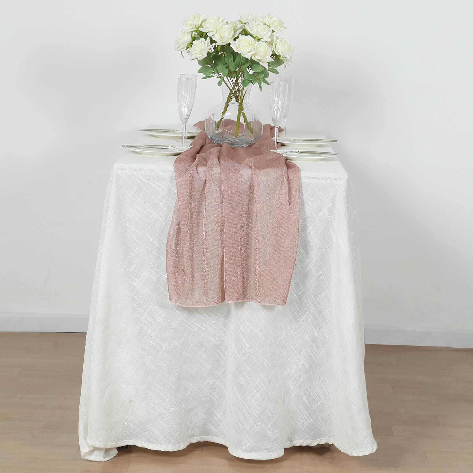 Glitter Gauze 27"x120" Table Runner Rose Gold - Sparkling Reusable Sheer Table Linen - Image 10