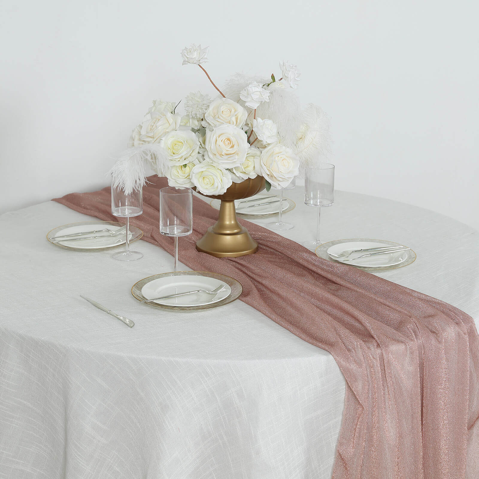 Glitter Gauze 27"x120" Table Runner Rose Gold - Sparkling Reusable Sheer Table Linen - Image 2