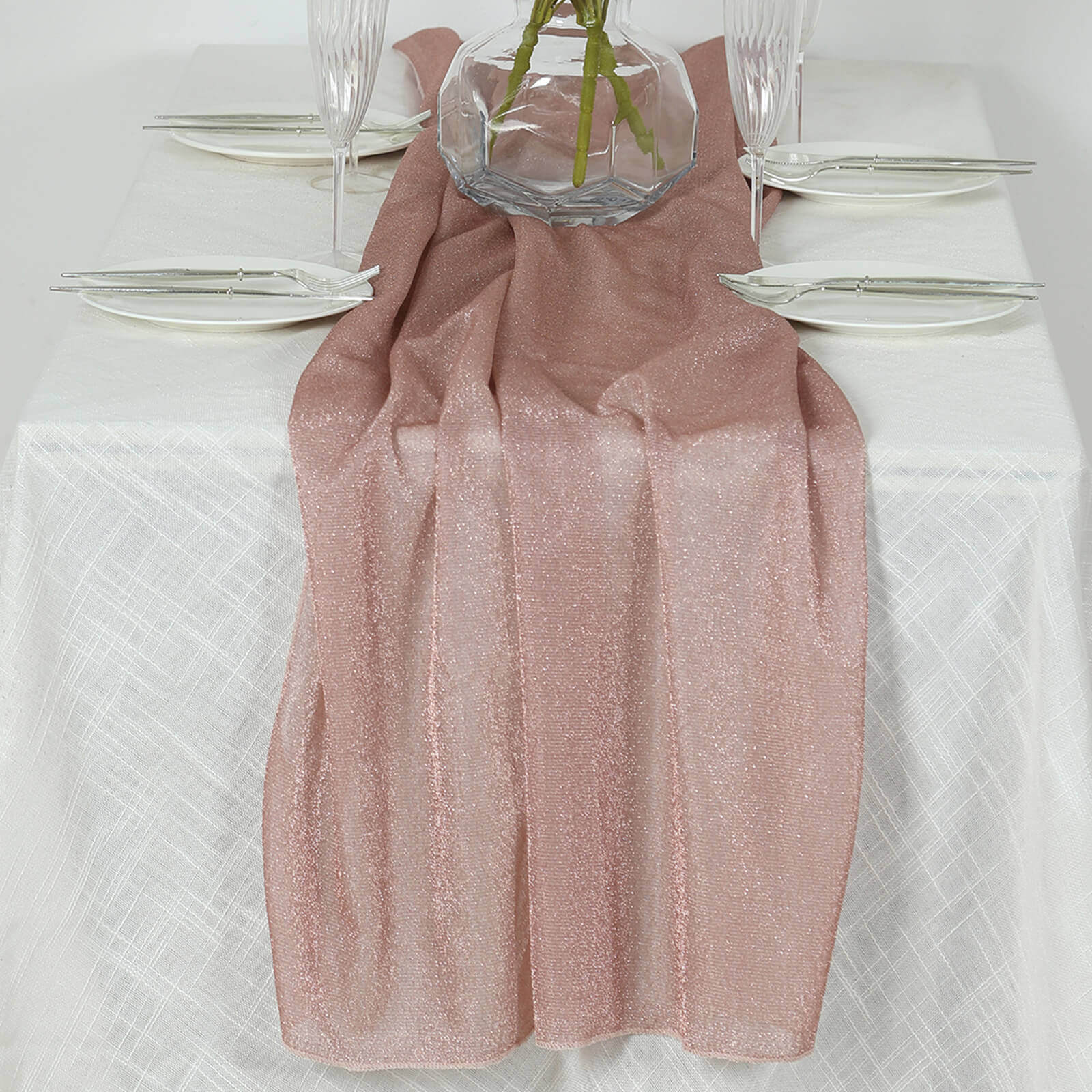 Glitter Gauze 27"x120" Table Runner Rose Gold - Sparkling Reusable Sheer Table Linen - Image 3