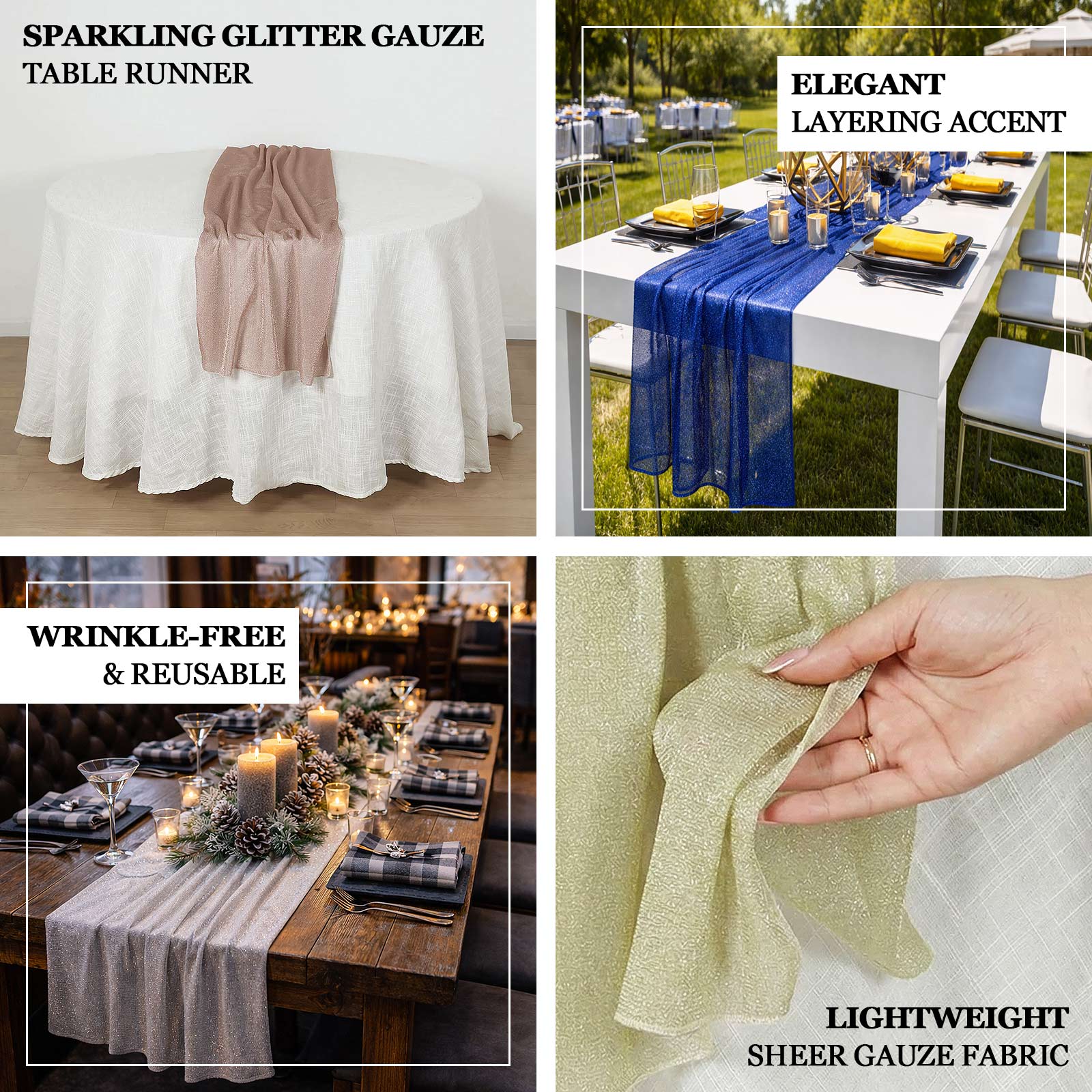 Glitter Gauze 27"x120" Table Runner Rose Gold - Sparkling Reusable Sheer Table Linen - Image 4