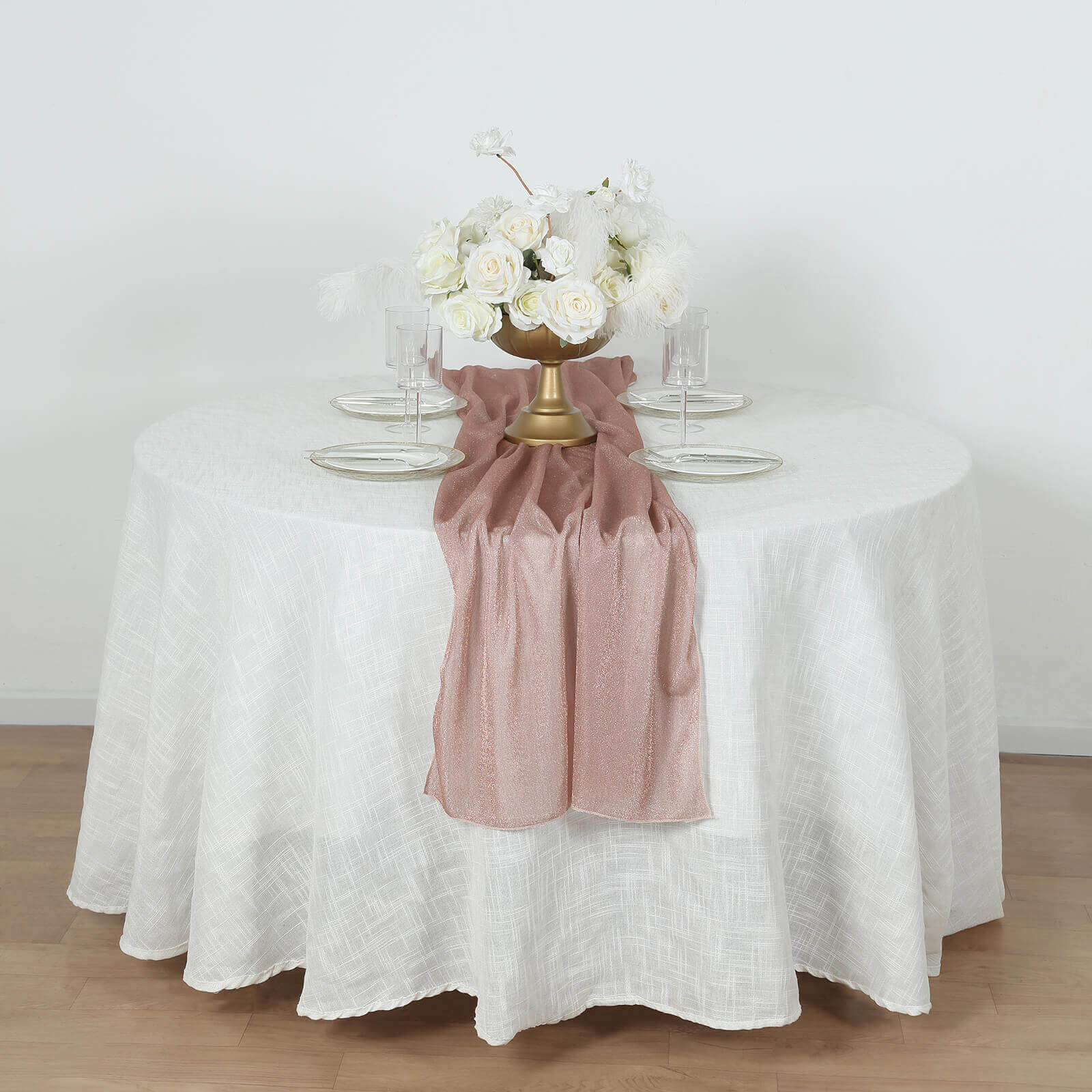 Glitter Gauze 27"x120" Table Runner Rose Gold - Sparkling Reusable Sheer Table Linen - Image 6