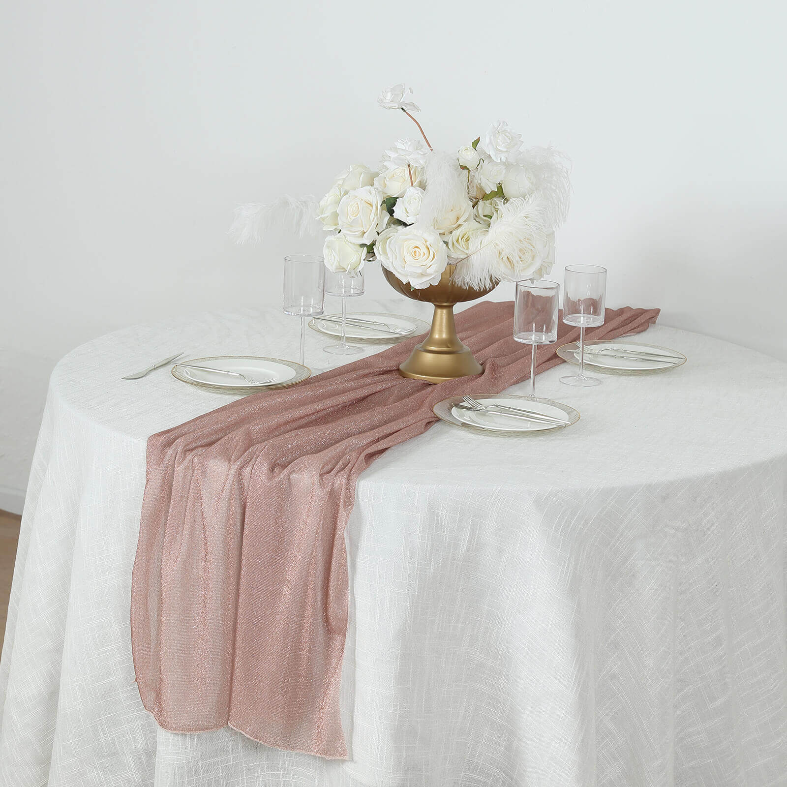 Glitter Gauze 27"x120" Table Runner Rose Gold - Sparkling Reusable Sheer Table Linen - Image 7