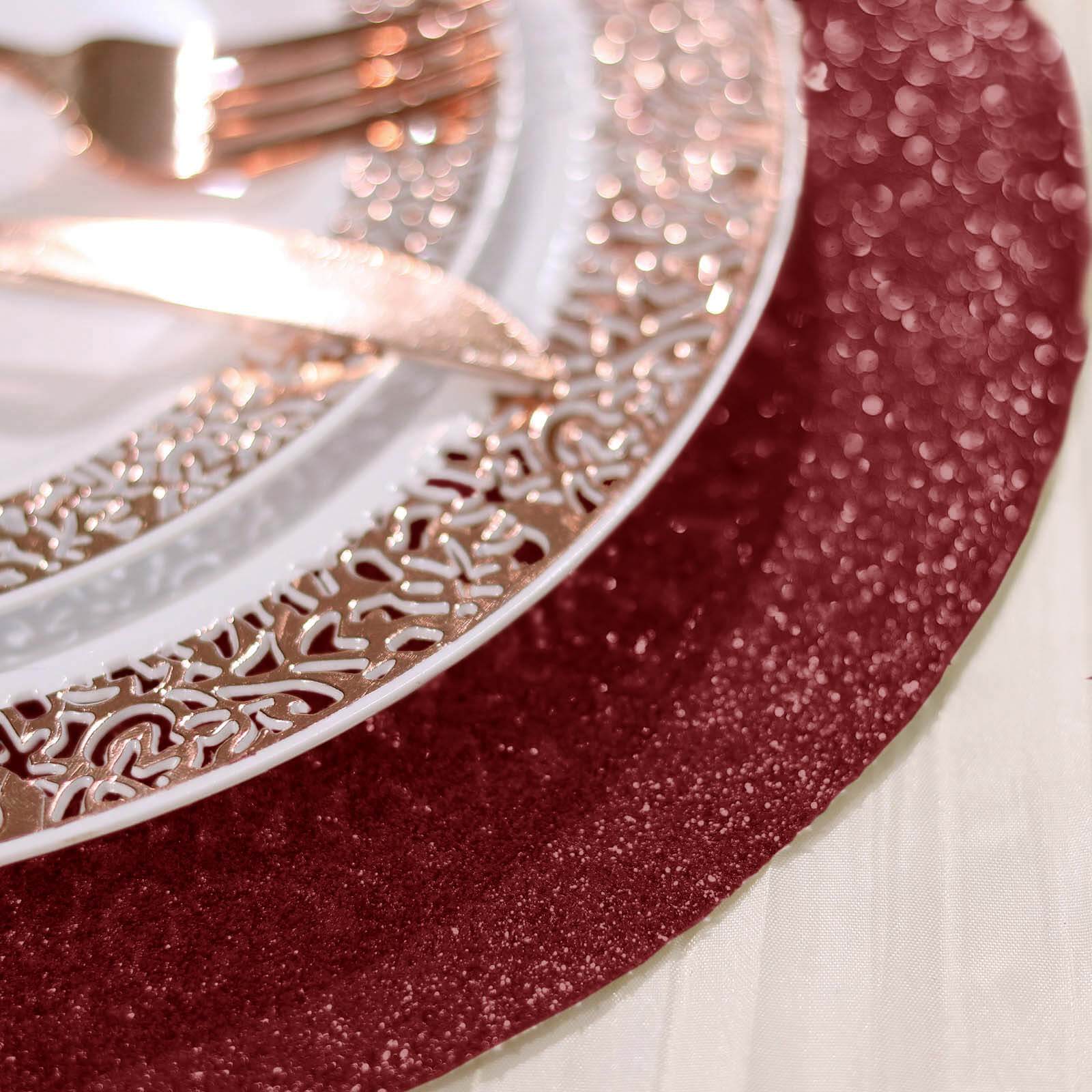 6-Pack Placemats Glitter Design Burgundy Sparkle Round - Non-Slip Decorative Dining Table Mats 13" - Image 6
