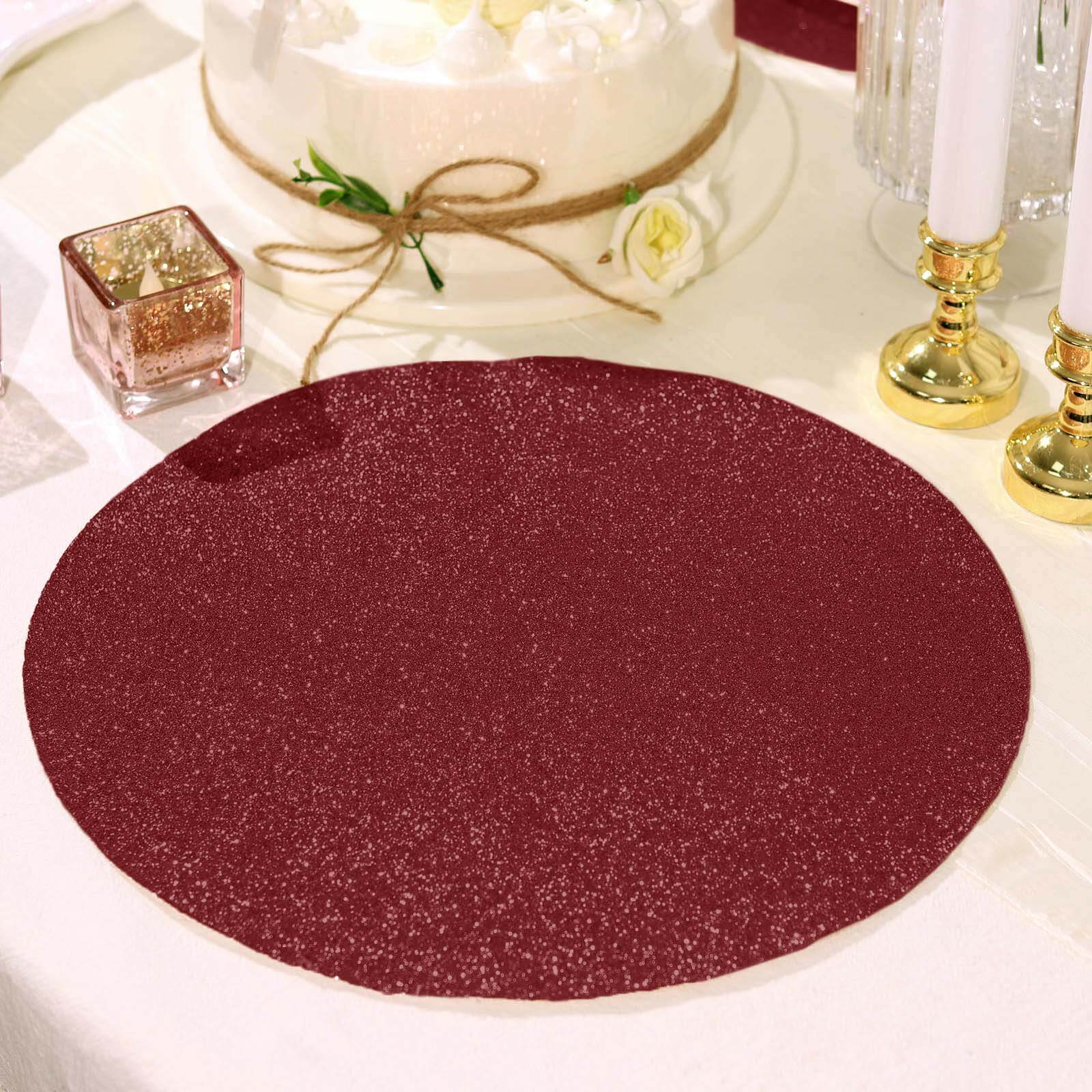 6-Pack Placemats Glitter Design Burgundy Sparkle Round - Non-Slip Decorative Dining Table Mats 13" - Image 7