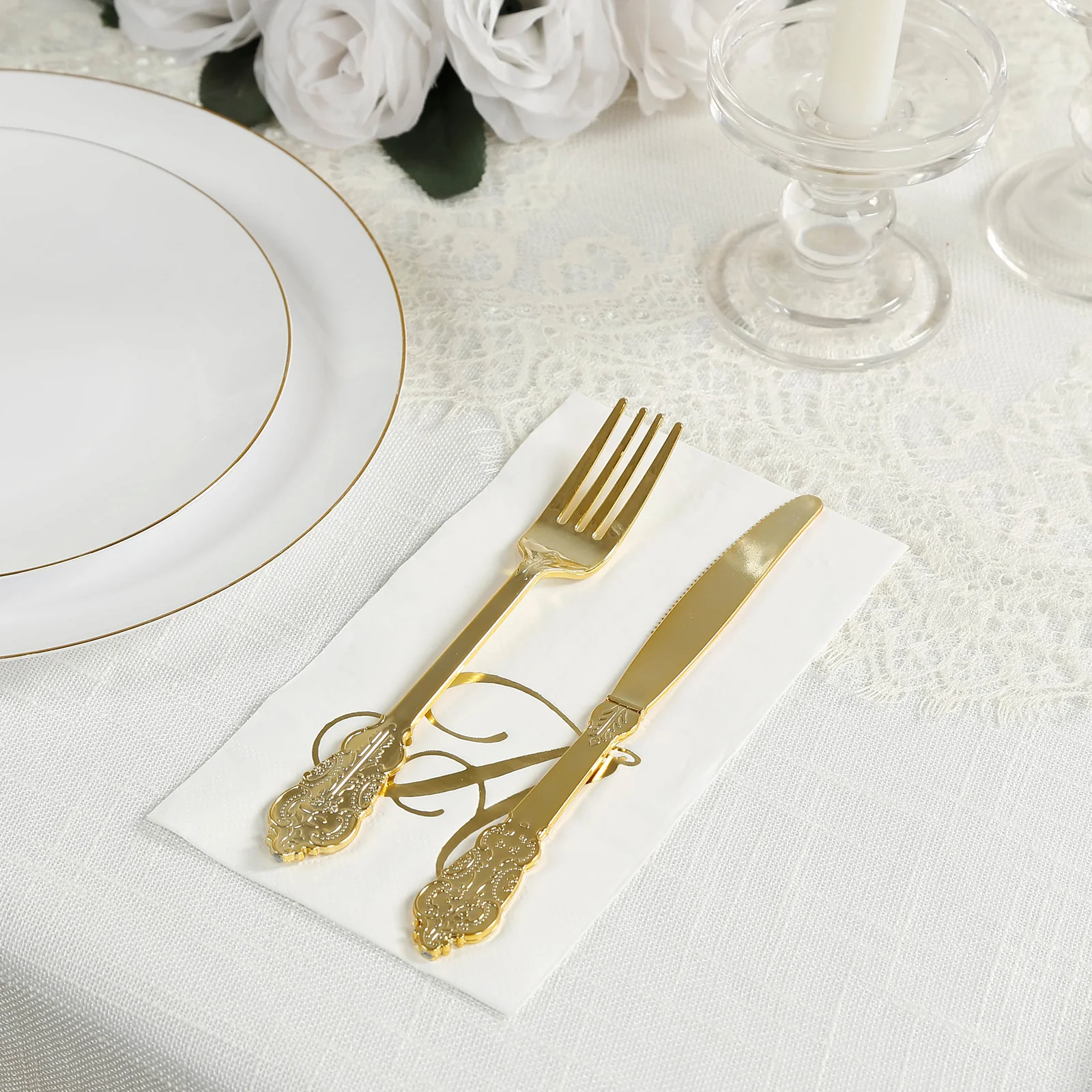 100 Paper Dinner Napkins White with Gold Foil Monogram "A" – 8"x4" Folded, Disposable Party Napkins - Image 6