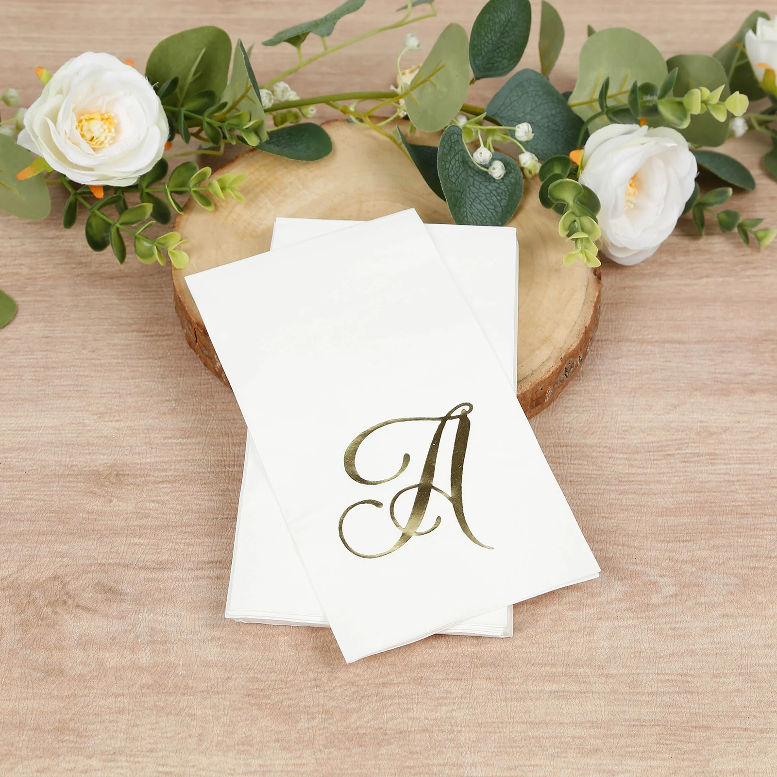100 Paper Dinner Napkins White with Gold Foil Monogram "A" – 8"x4" Folded, Disposable Party Napkins - Image 9