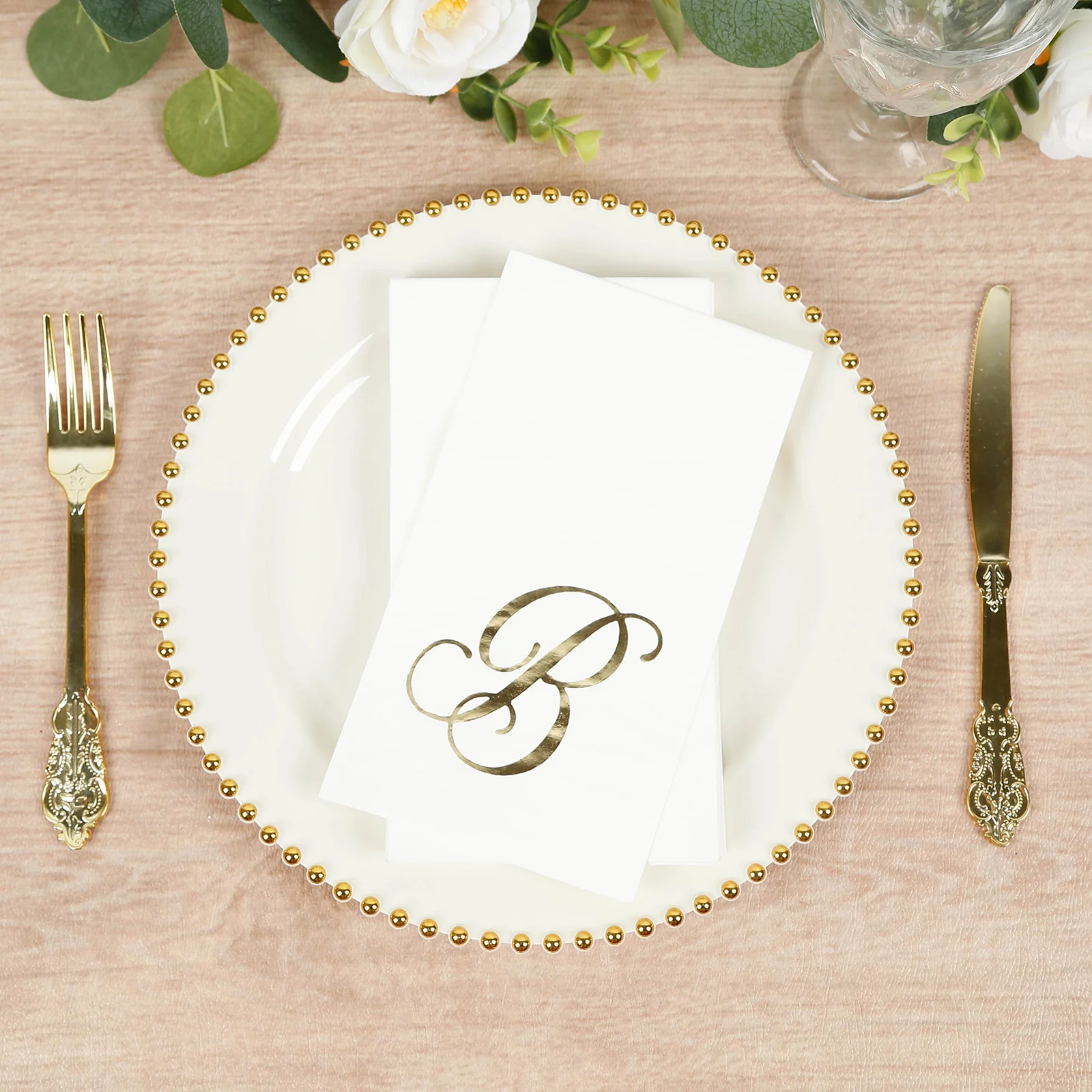 100 Paper Dinner Napkins White with Gold Foil Monogram "B" – 8"x4" Folded, Disposable Party Napkins - Image 8