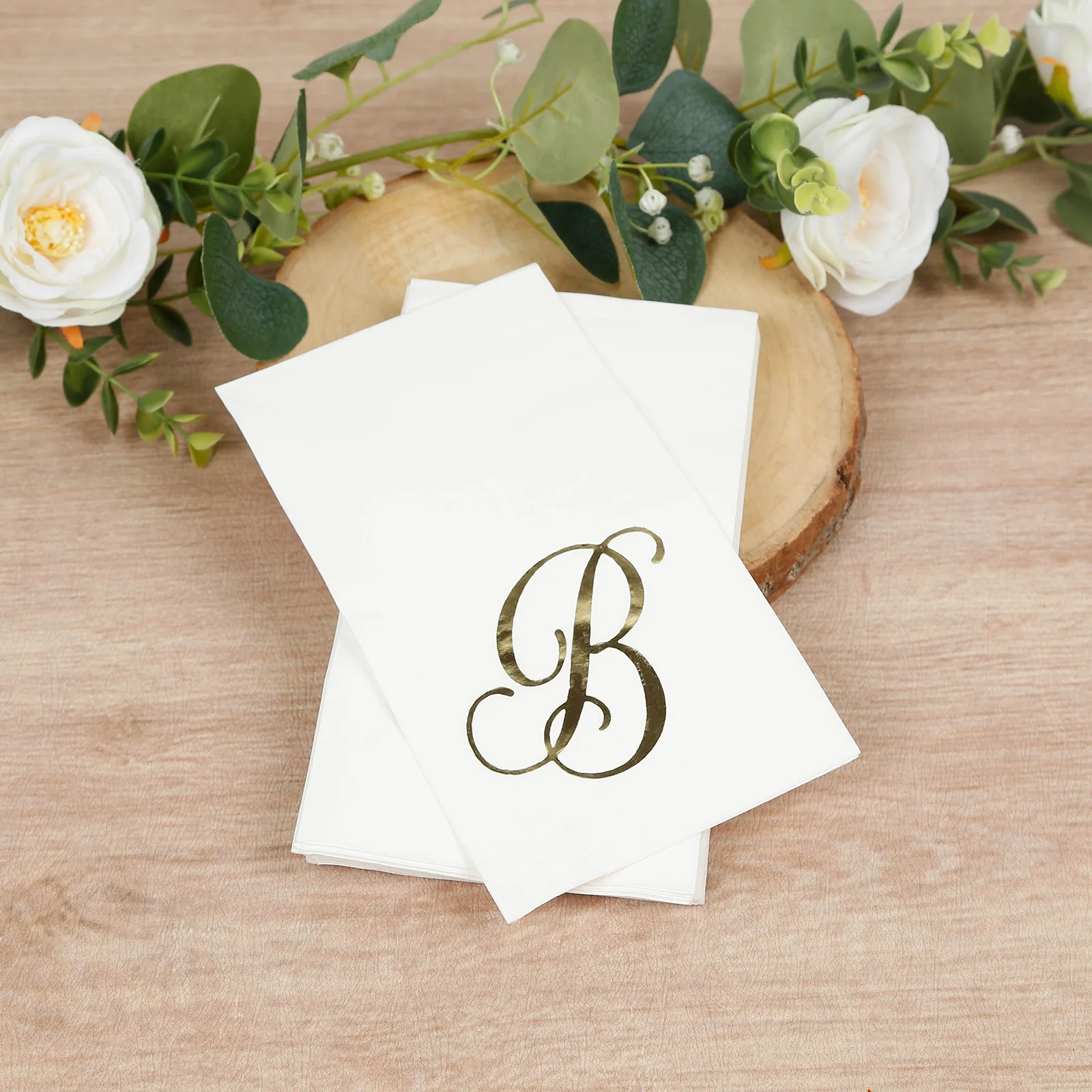 100 Paper Dinner Napkins White with Gold Foil Monogram "B" – 8"x4" Folded, Disposable Party Napkins - Image 9