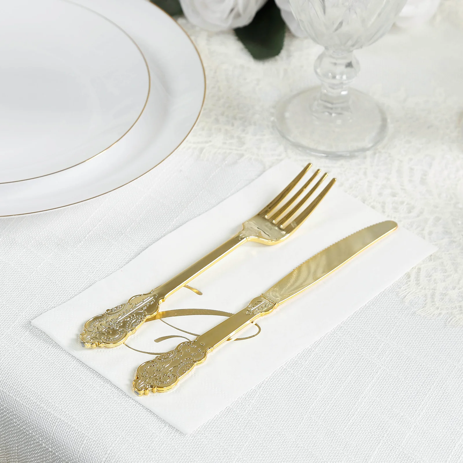 100 Paper Dinner Napkins White with Gold Foil Monogram "C" – 8"x4" Folded, Disposable Party Napkins - Image 6