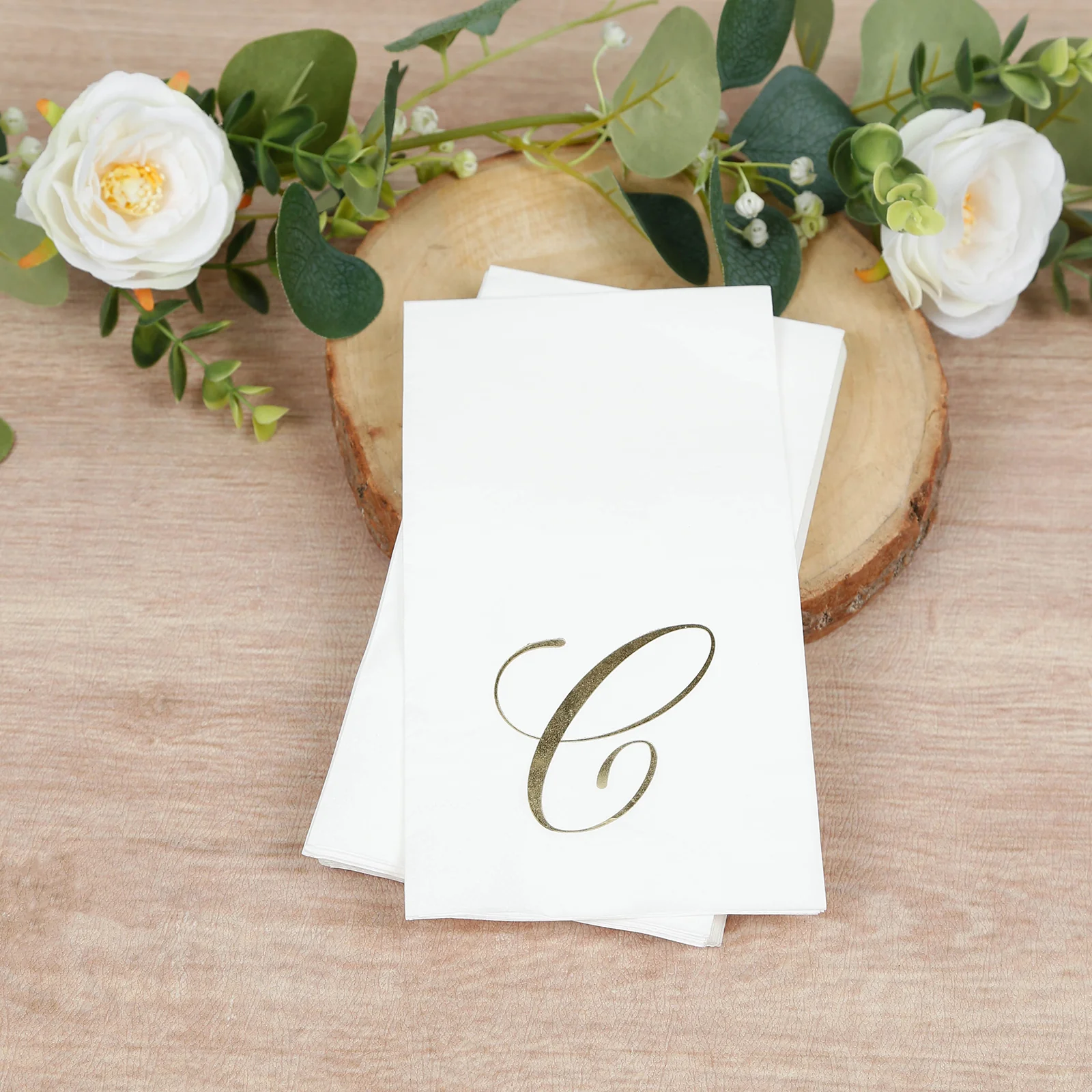 100 Paper Dinner Napkins White with Gold Foil Monogram "C" – 8"x4" Folded, Disposable Party Napkins - Image 8