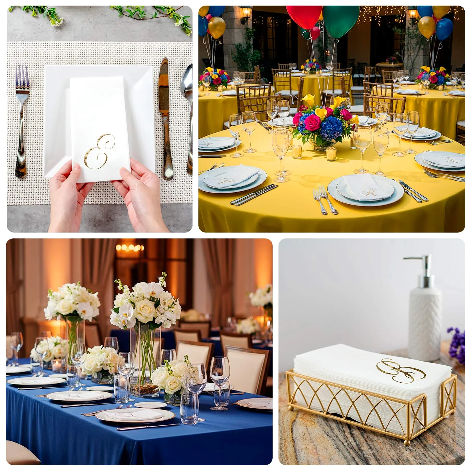 100 Paper Dinner Napkins White with Gold Foil Monogram "D" – 8"x4" Folded, Disposable Party Napkins - Image 5
