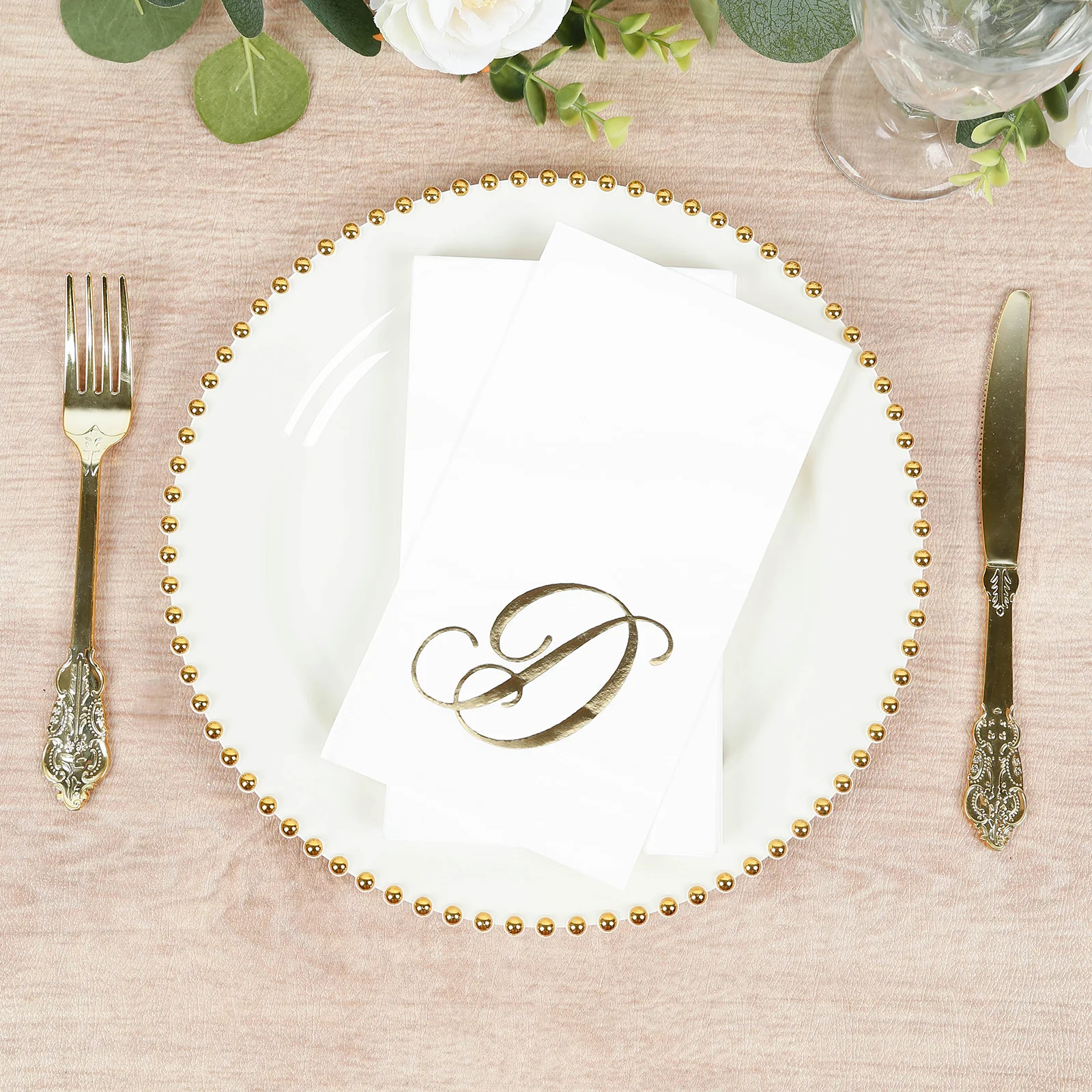 100 Paper Dinner Napkins White with Gold Foil Monogram "D" – 8"x4" Folded, Disposable Party Napkins - Image 8