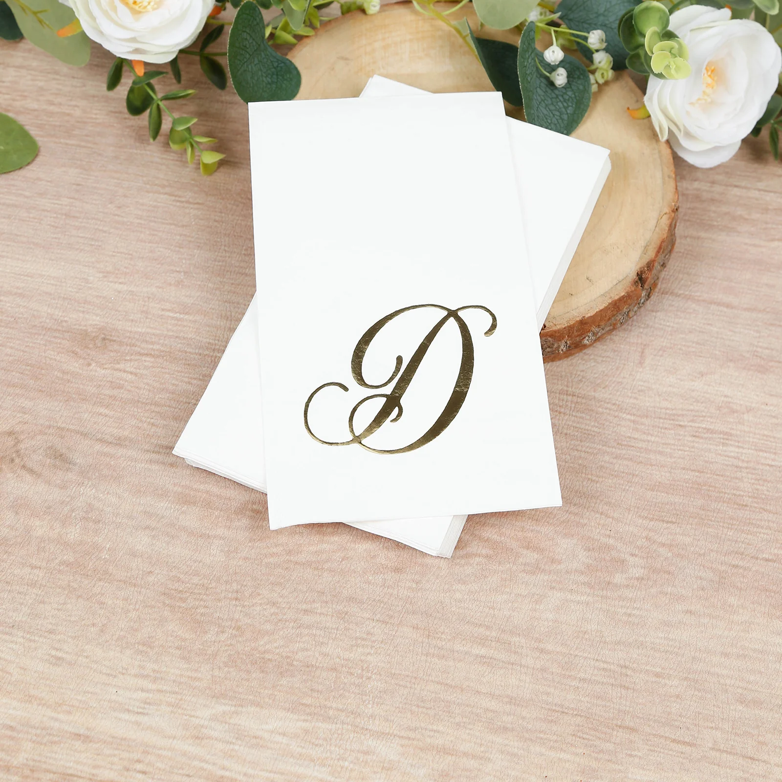 100 Paper Dinner Napkins White with Gold Foil Monogram "D" – 8"x4" Folded, Disposable Party Napkins - Image 9