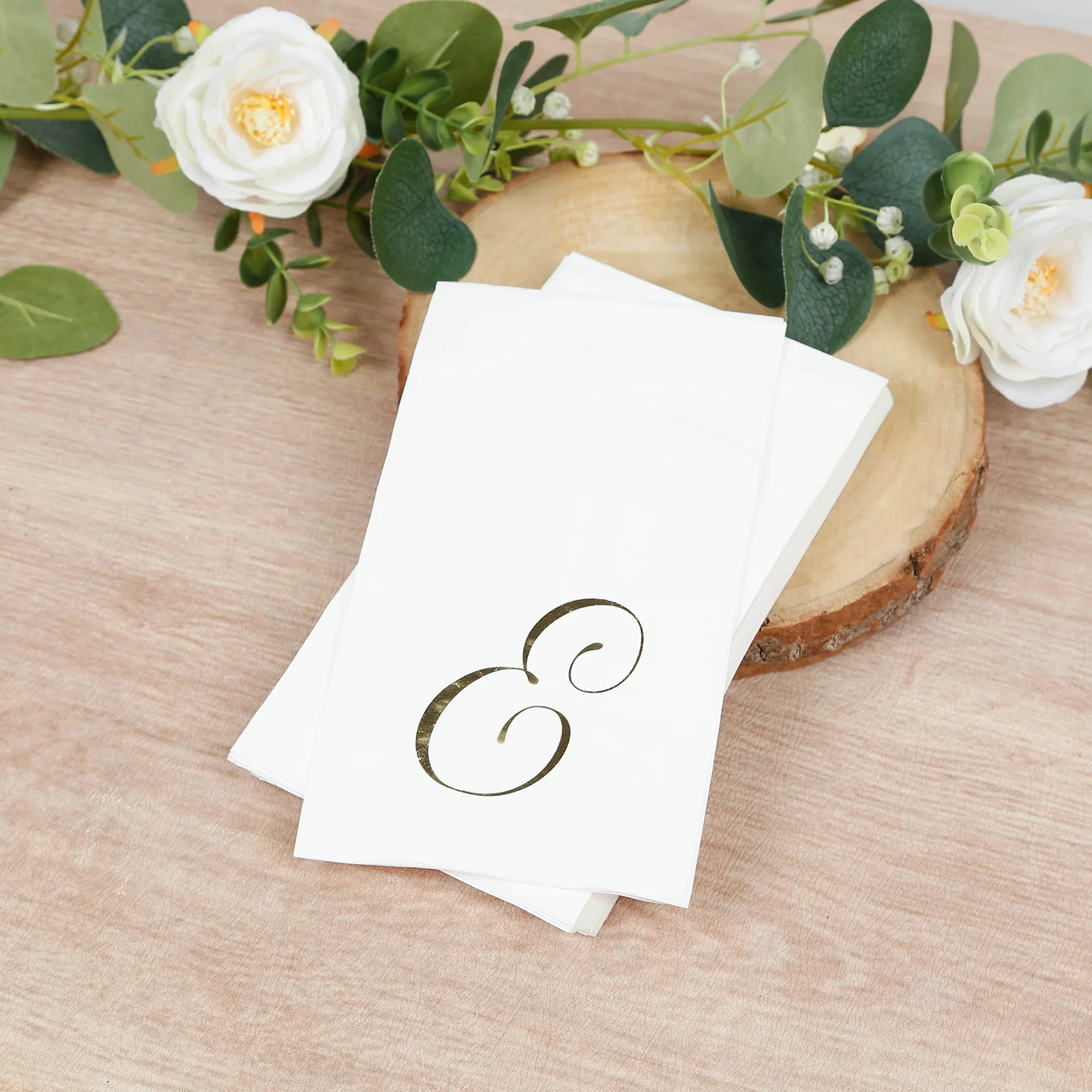 100 Paper Dinner Napkins White with Gold Foil Monogram "E" – 8"x4" Folded, Disposable Party Napkins - Image 9