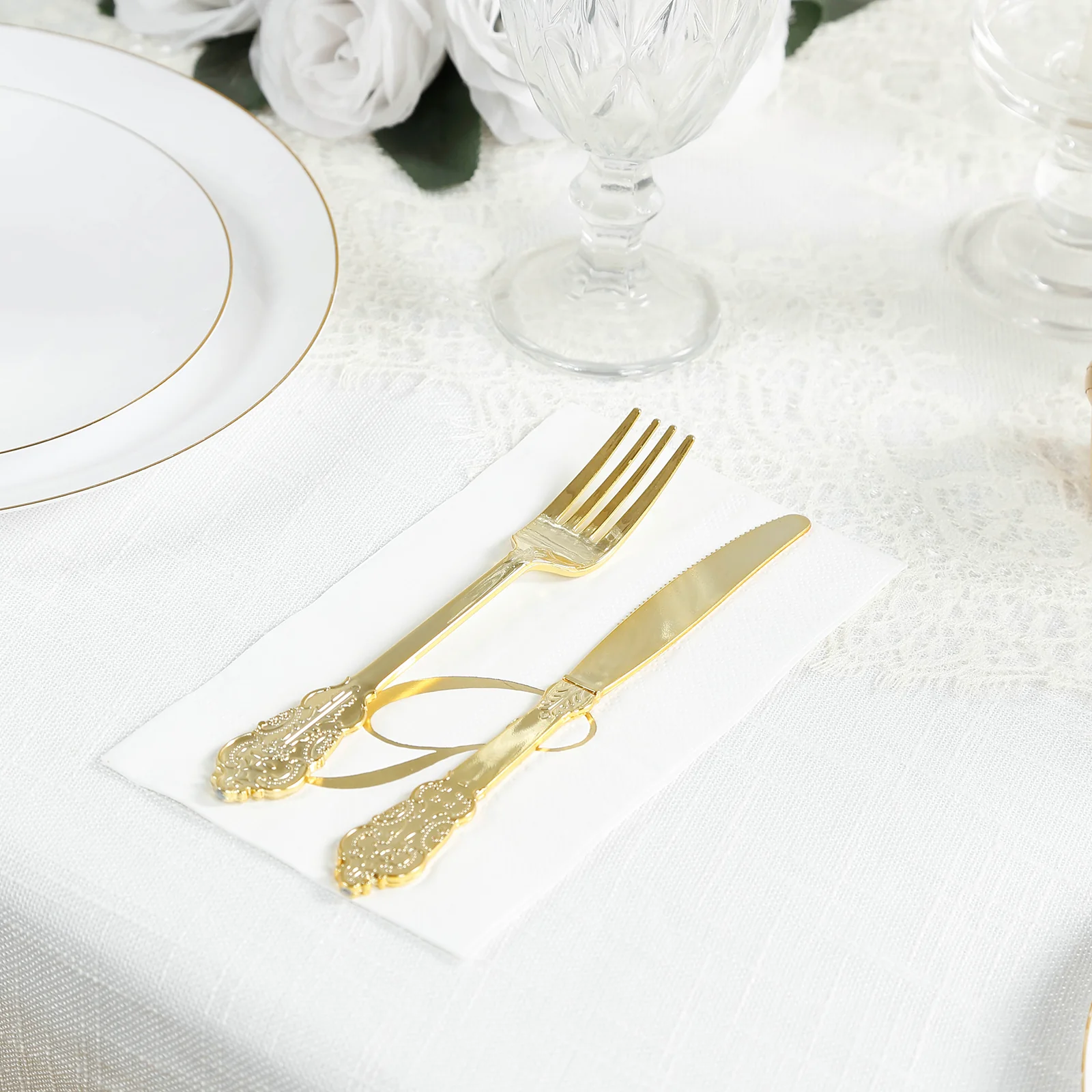 100 Paper Dinner Napkins White with Gold Foil Monogram "G" – 8"x4" Folded, Disposable Party Napkins - Image 6