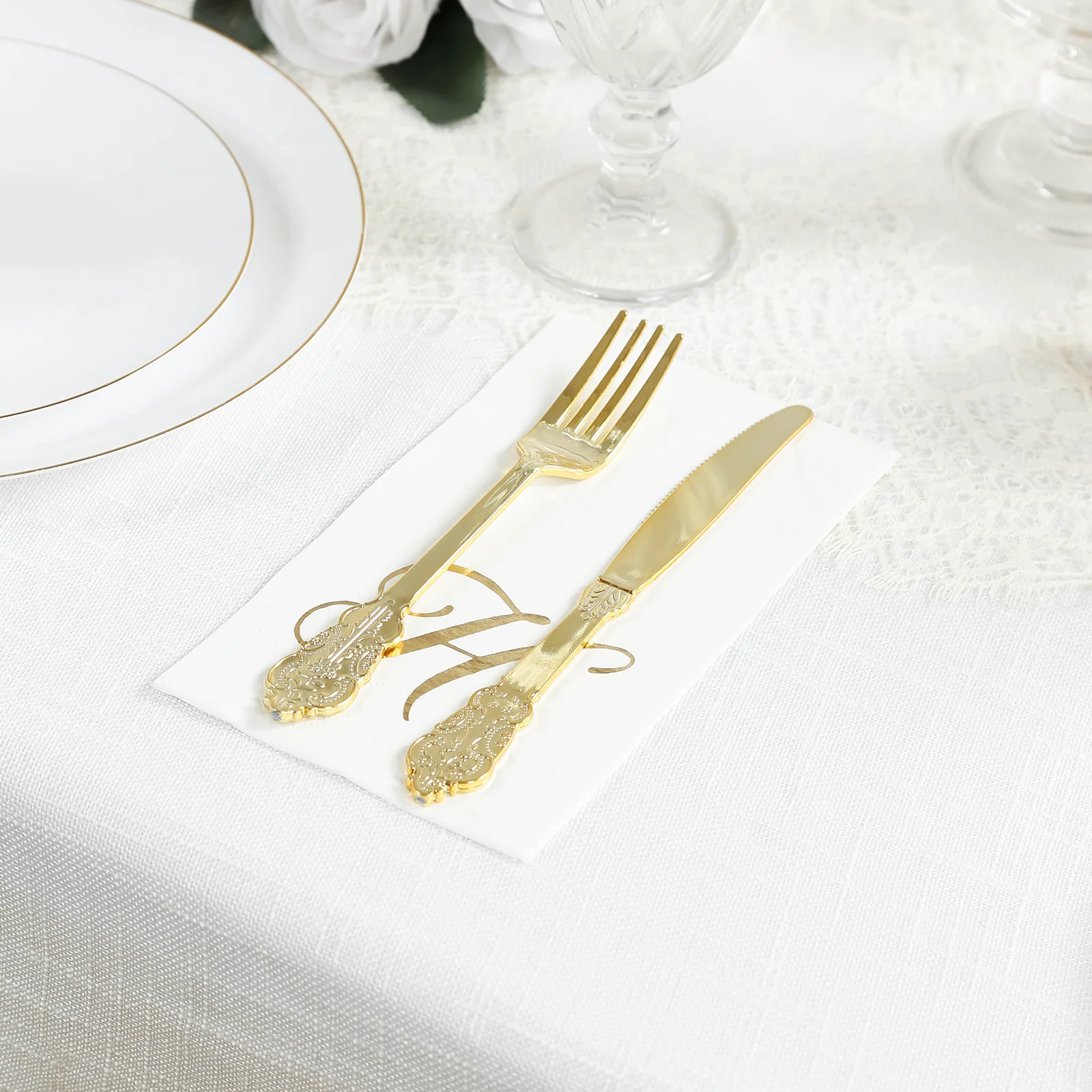 100 Paper Dinner Napkins White with Gold Foil Monogram "H" – 8"x4" Folded, Disposable Party Napkins - Image 2