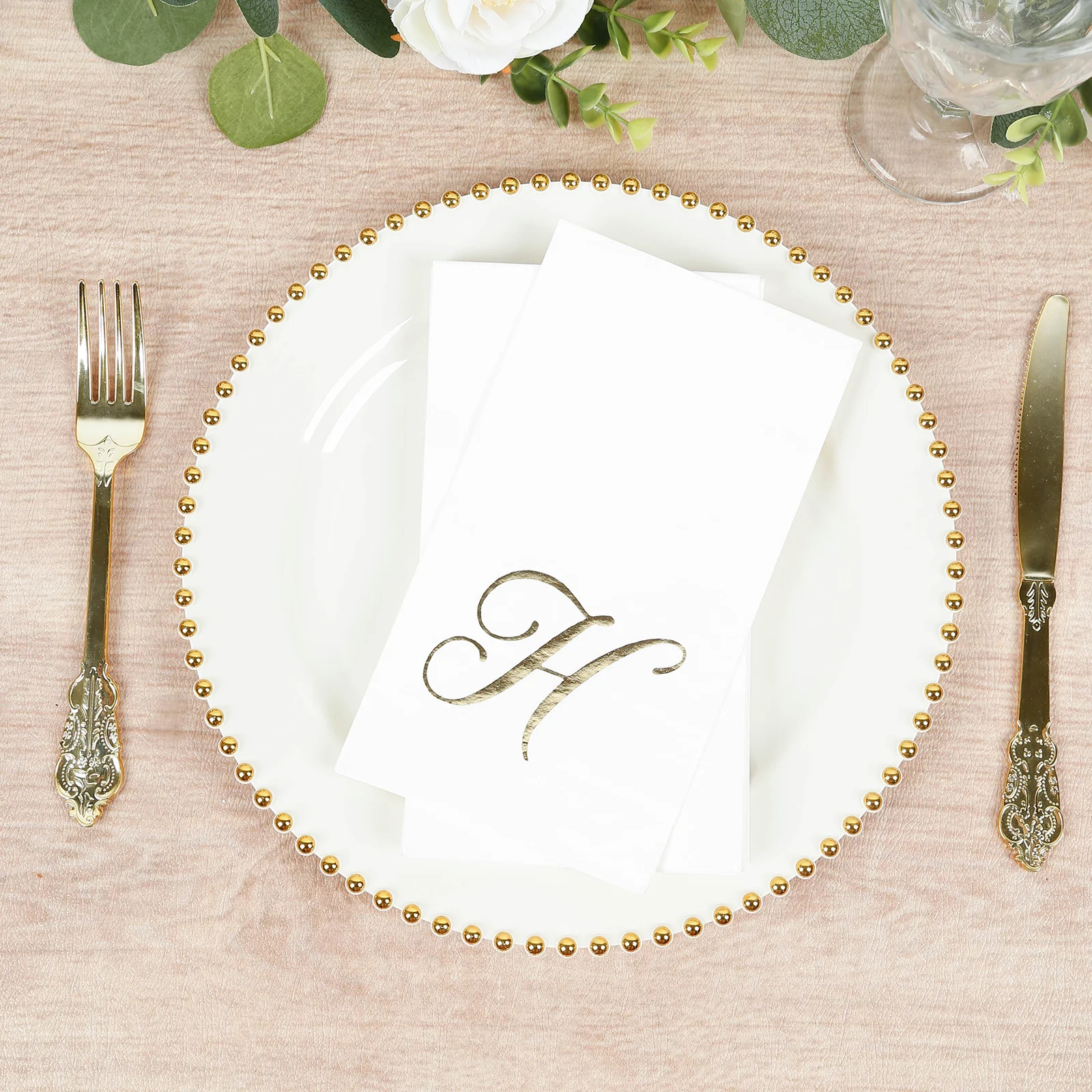 100 Paper Dinner Napkins White with Gold Foil Monogram "H" – 8"x4" Folded, Disposable Party Napkins - Image 8