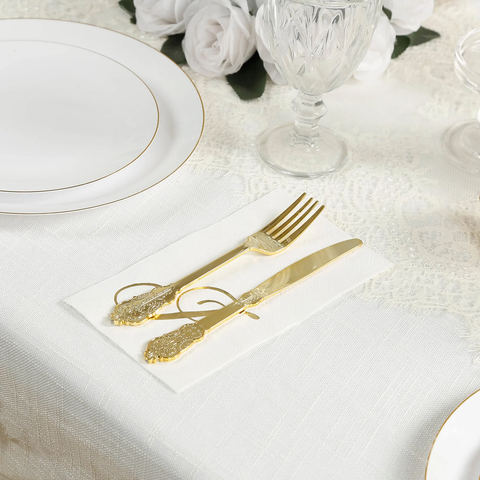 100 Paper Dinner Napkins White with Gold Foil Monogram "J" – 8"x4" Folded, Disposable Party Napkins - Image 2