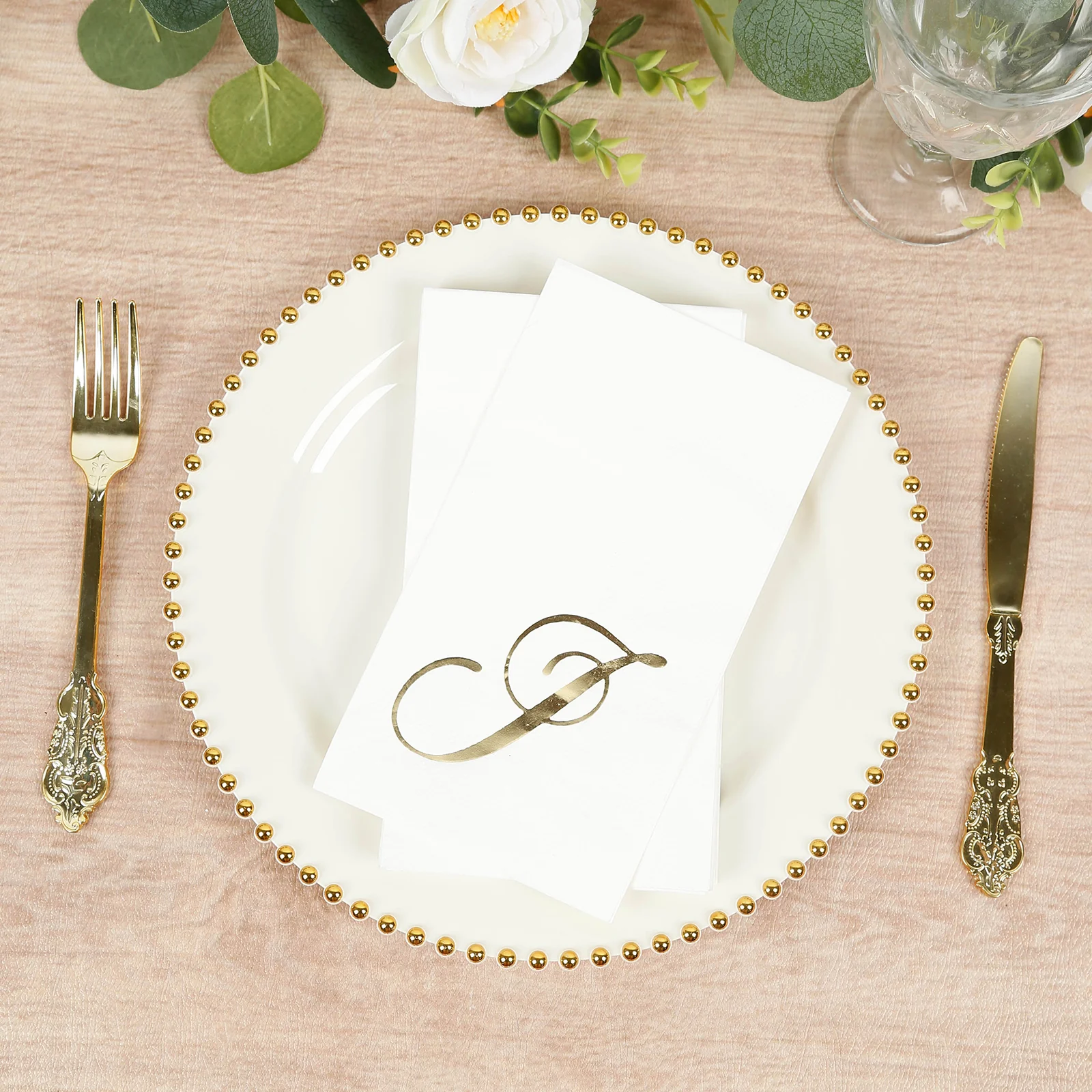 100 Paper Dinner Napkins White with Gold Foil Monogram "J" – 8"x4" Folded, Disposable Party Napkins - Image 8