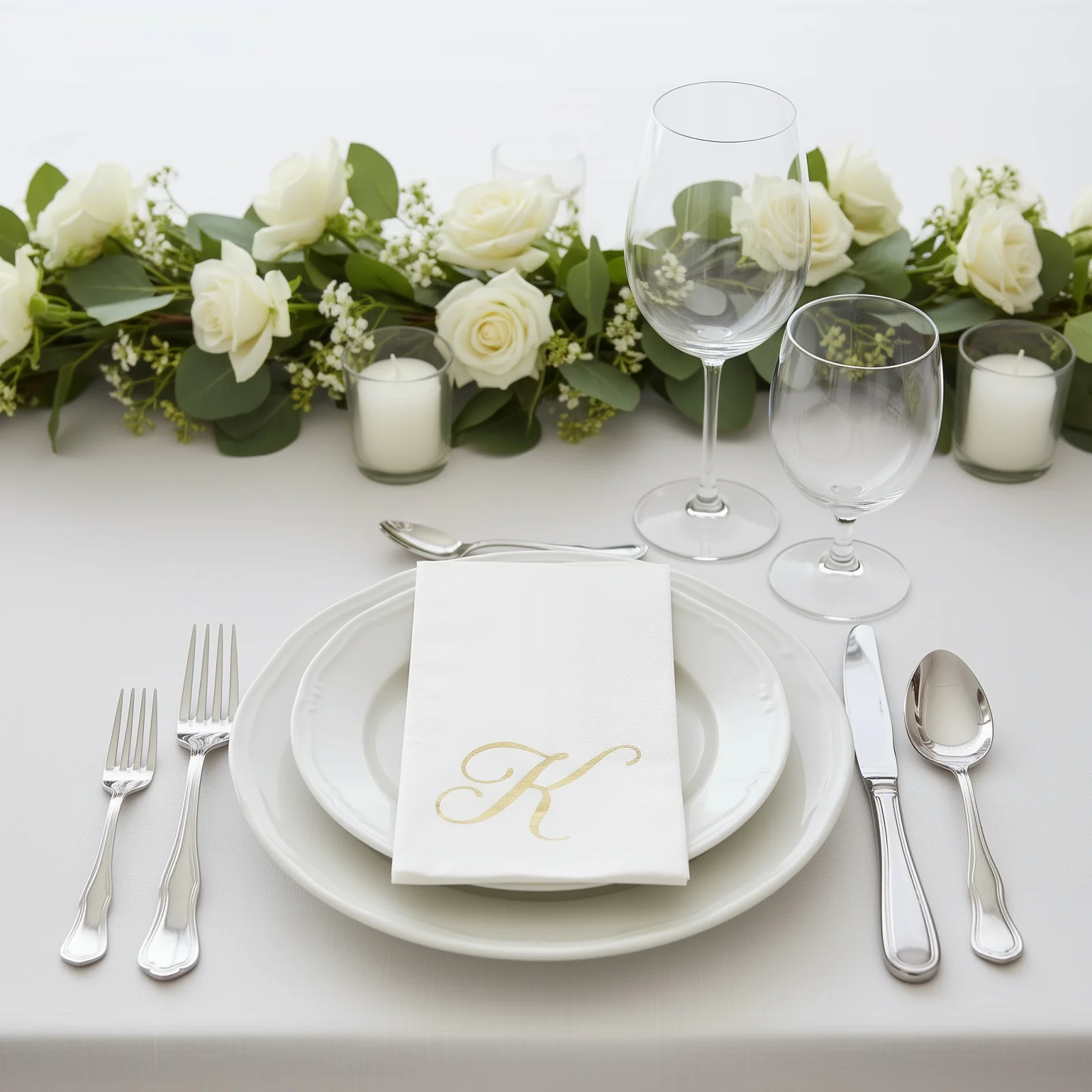 100 Paper Dinner Napkins White with Gold Foil Monogram "K" – 8"x4" Folded, Disposable Party Napkins - Image 7