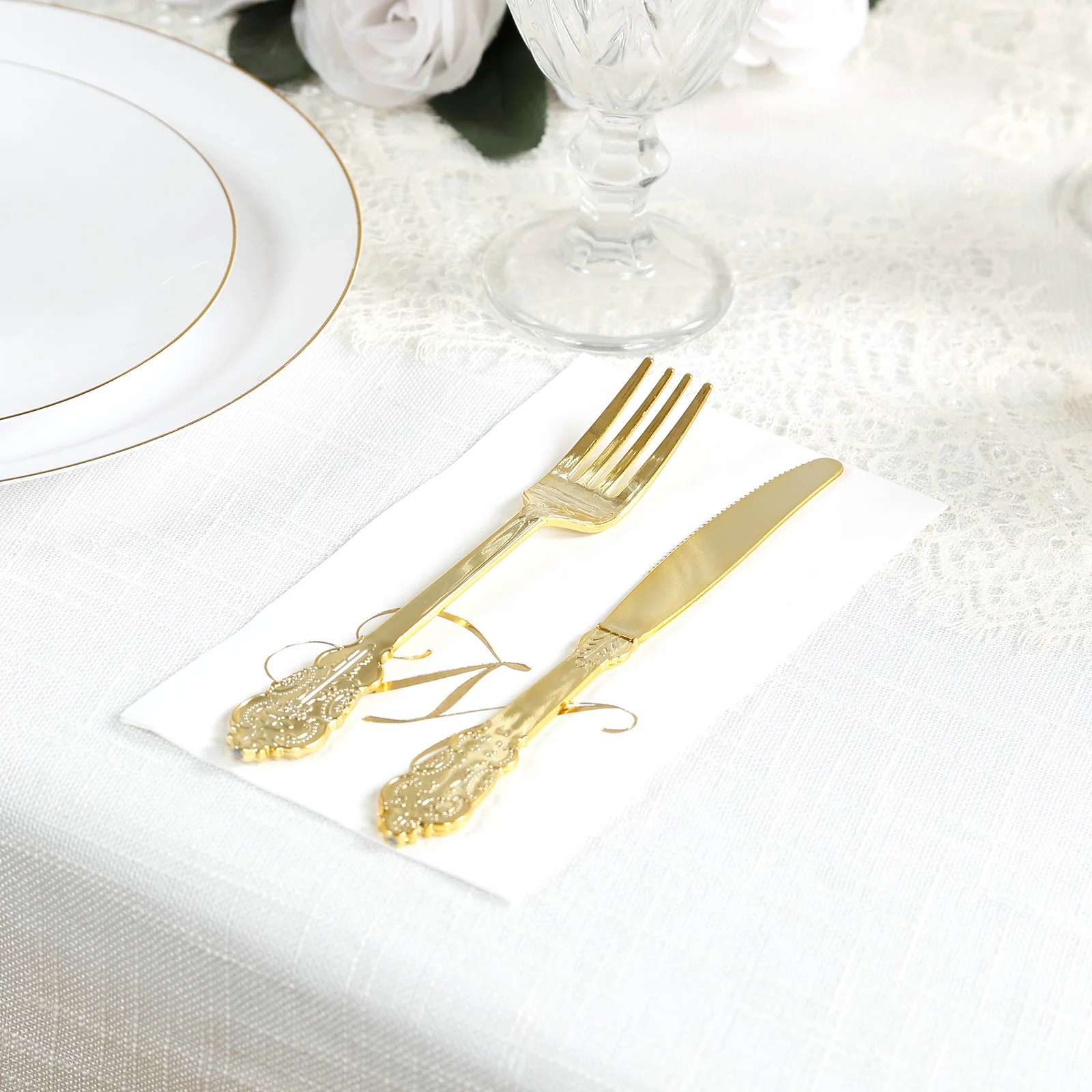 100 Paper Dinner Napkins White with Gold Foil Monogram "M" – 8"x4" Folded, Disposable Party Napkins - Image 6