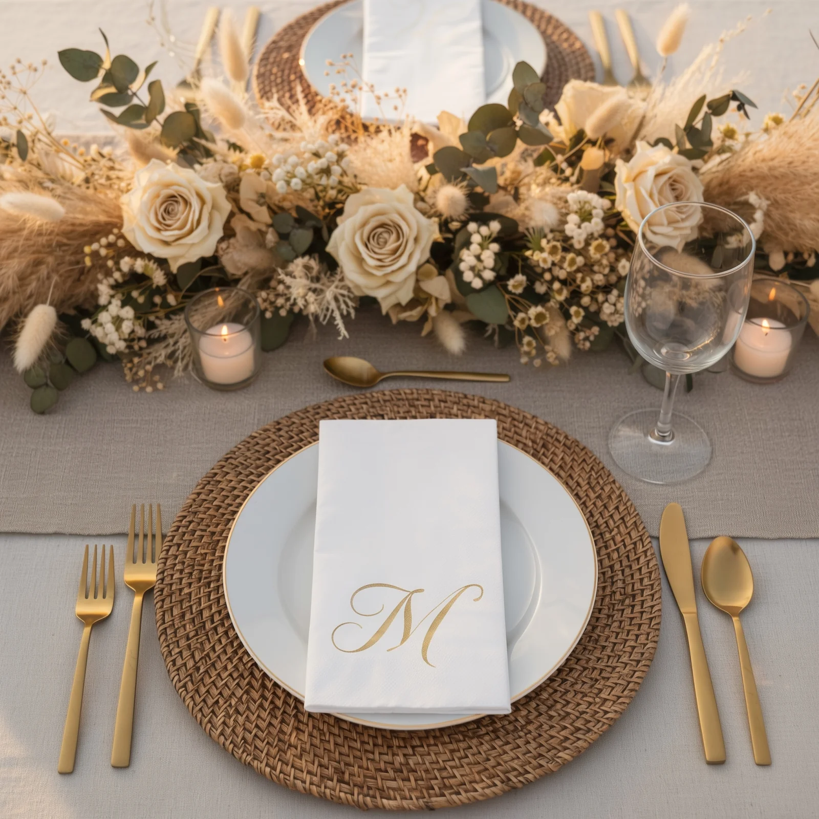 100 Paper Dinner Napkins White with Gold Foil Monogram "M" – 8"x4" Folded, Disposable Party Napkins - Image 8