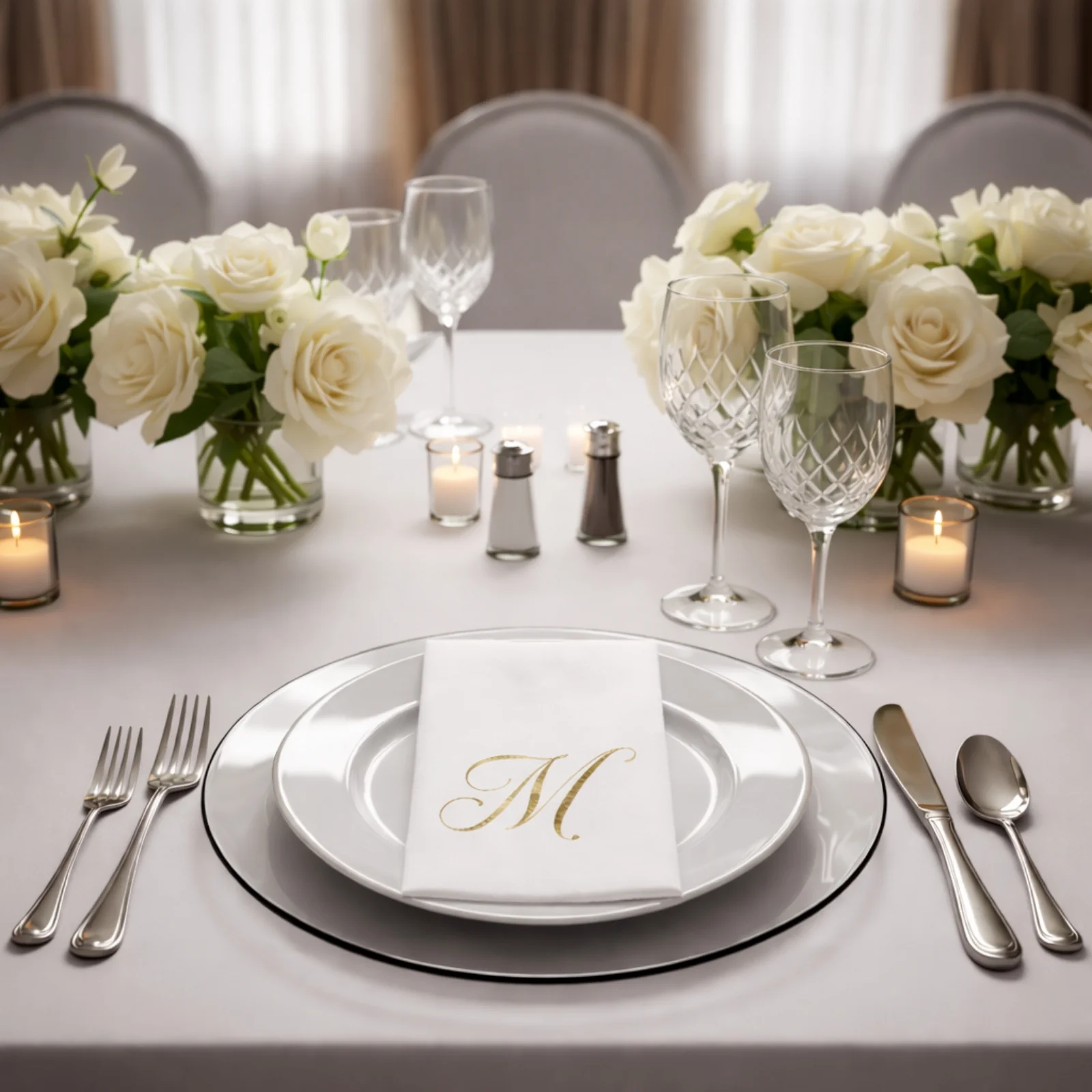 100 Paper Dinner Napkins White with Gold Foil Monogram "M" – 8"x4" Folded, Disposable Party Napkins - Image 9