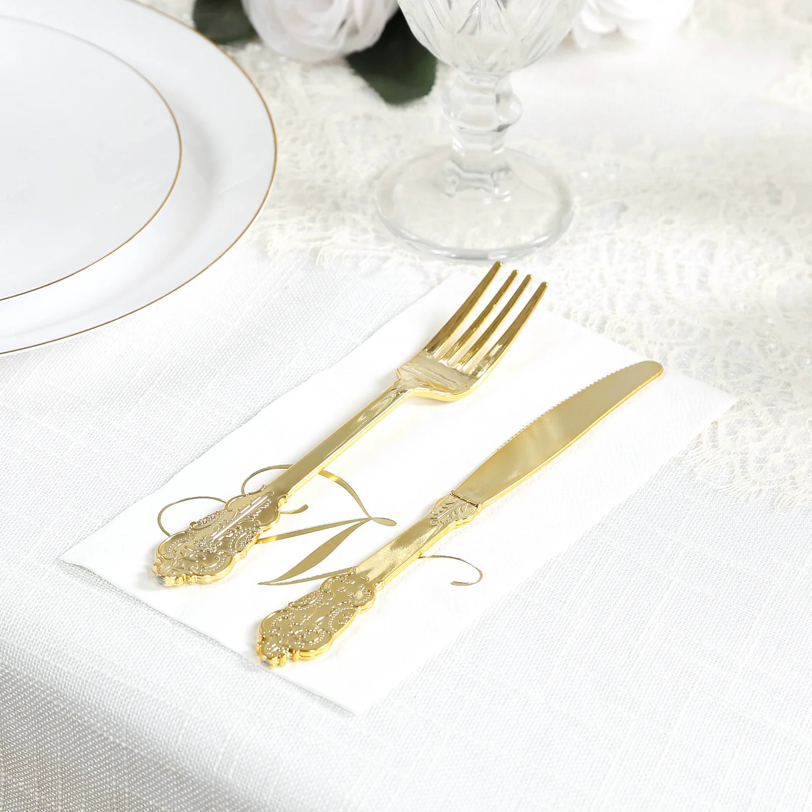 100 Paper Dinner Napkins White with Gold Foil Monogram "N" – 8"x4" Folded, Disposable Party Napkins - Image 2