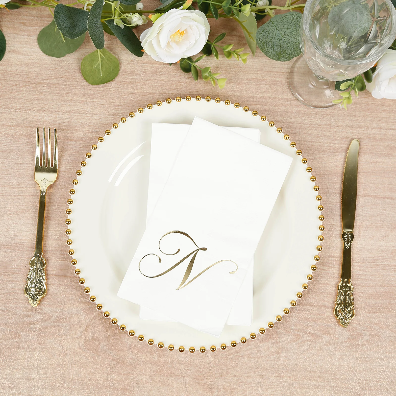 100 Paper Dinner Napkins White with Gold Foil Monogram "N" – 8"x4" Folded, Disposable Party Napkins - Image 8