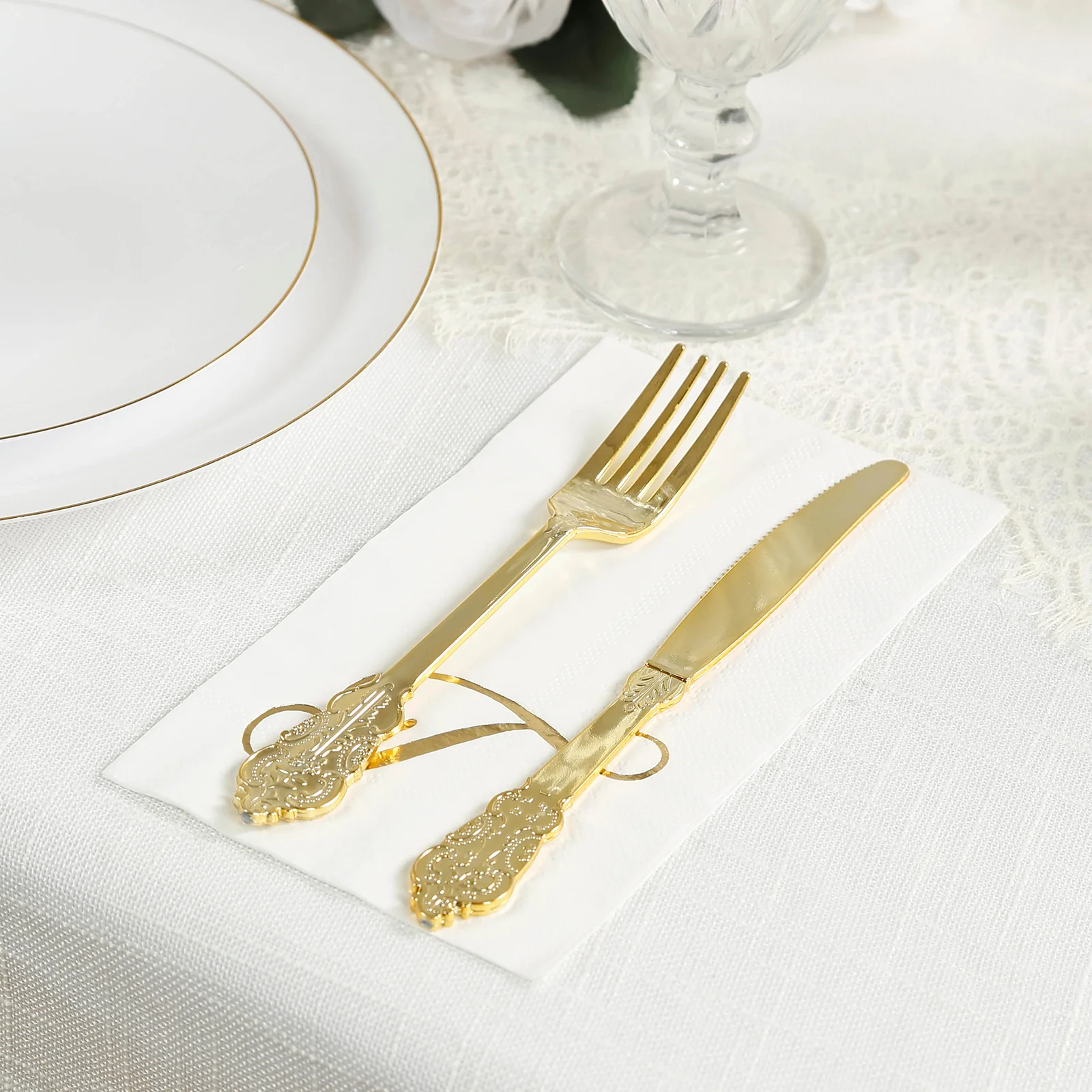 100 Paper Dinner Napkins White with Gold Foil Monogram "T" – 8"x4" Folded, Disposable Party Napkins - Image 6