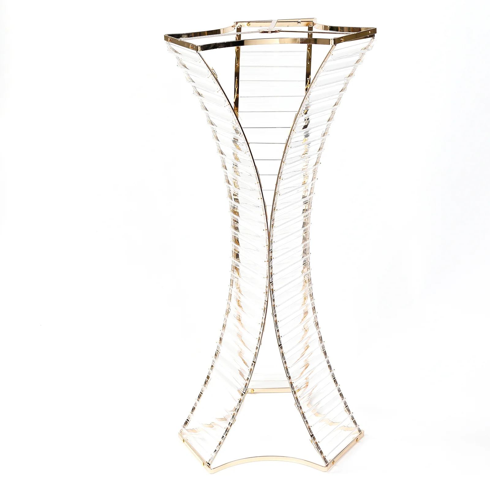 32" Crystal Pendant Flower Stand with Gold Metal Frame – Hourglass Column Vase Holder for Floral Arrangements & Table Centerpieces - Image 2