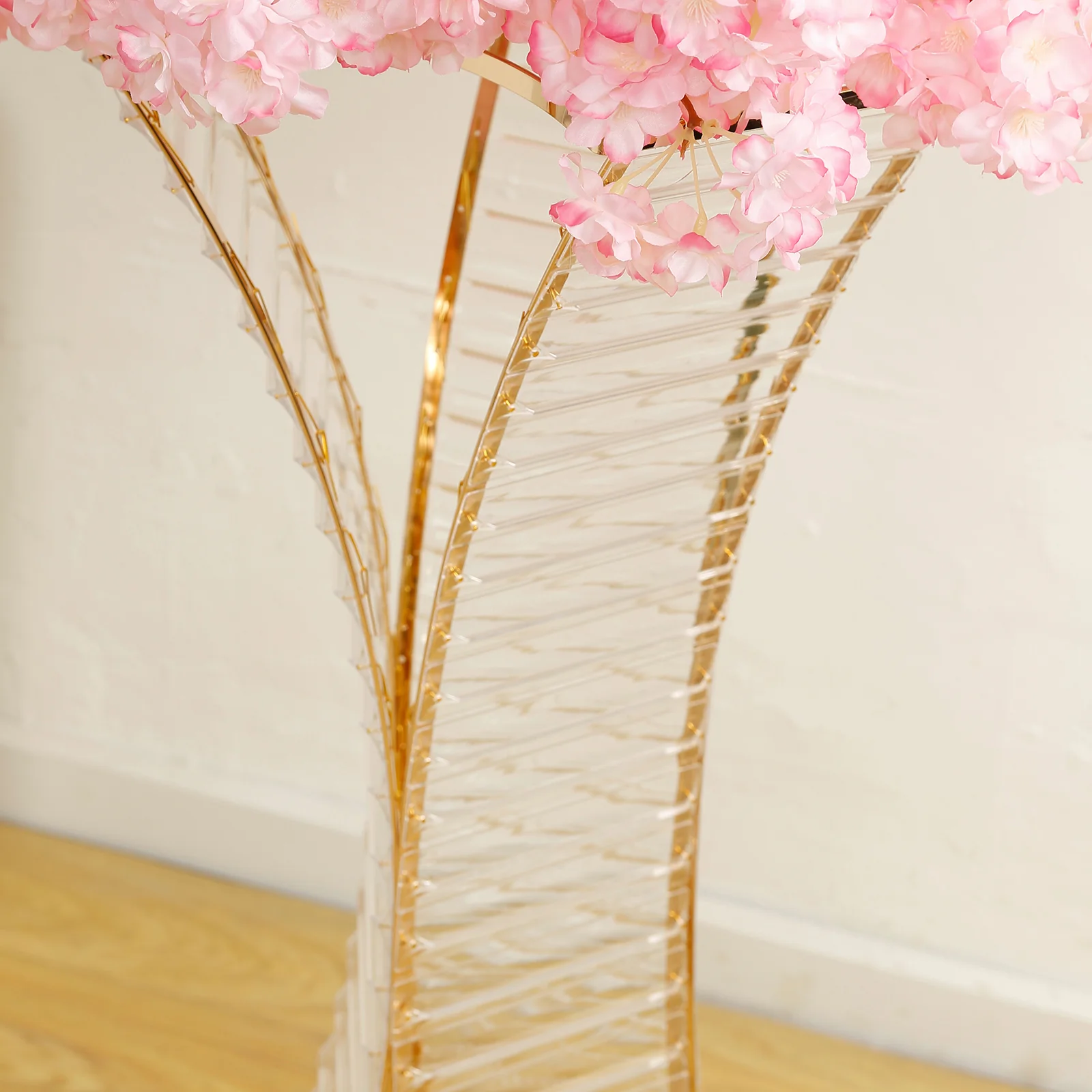 32" Crystal Pendant Flower Stand with Gold Metal Frame – Hourglass Column Vase Holder for Floral Arrangements & Table Centerpieces - Image 7