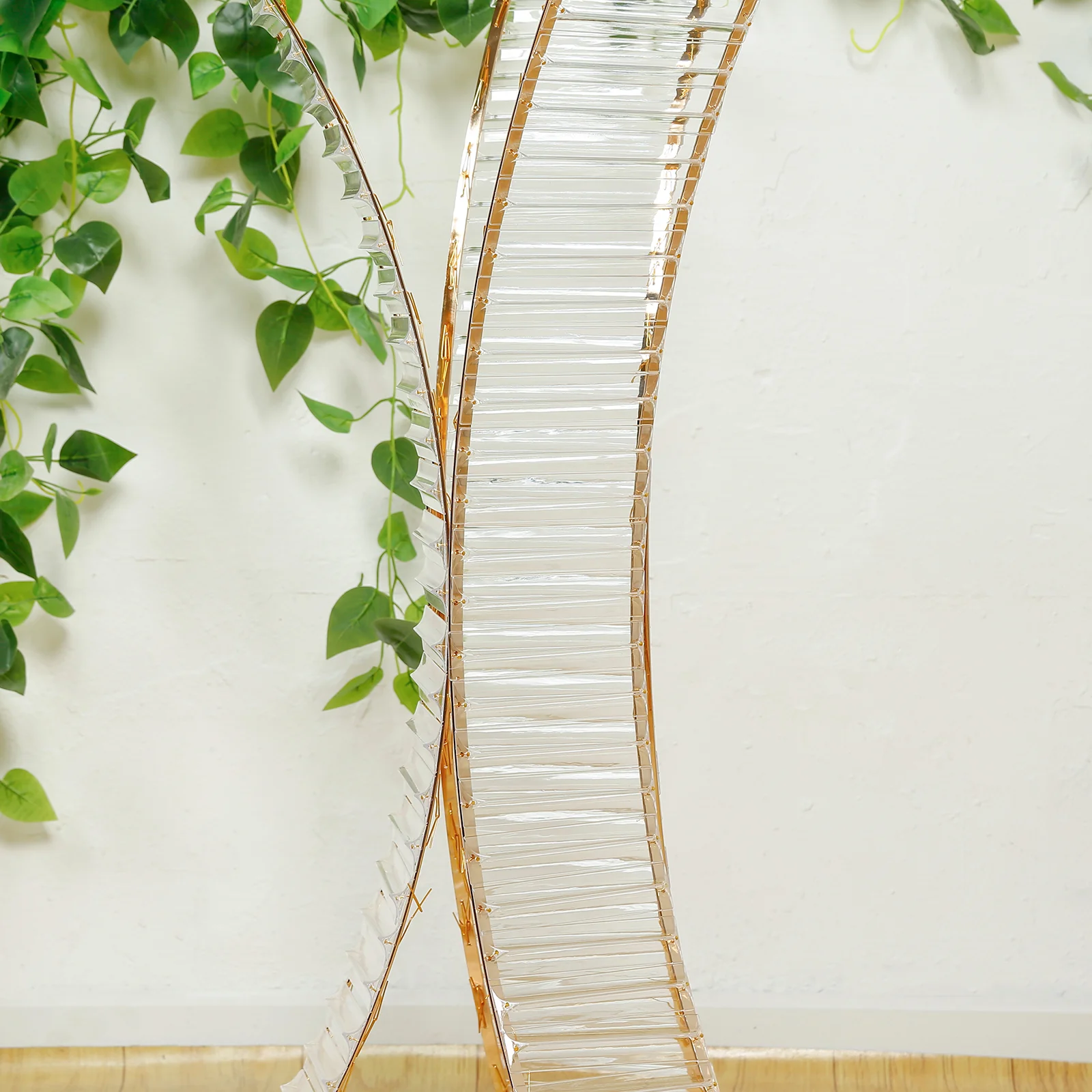 32" Crystal Pendant Flower Stand with Gold Metal Frame – Hourglass Column Vase Holder for Floral Arrangements & Table Centerpieces - Image 9