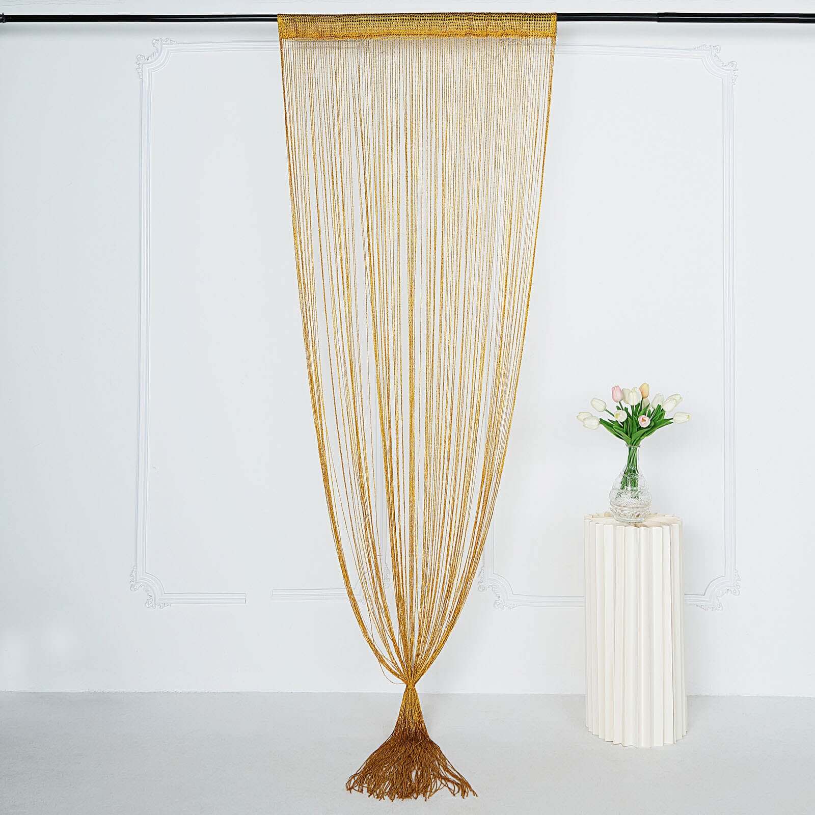 3ftx8ft Gold Silk Tassel String Curtains, Decorative Room Divider Panels - Image 2